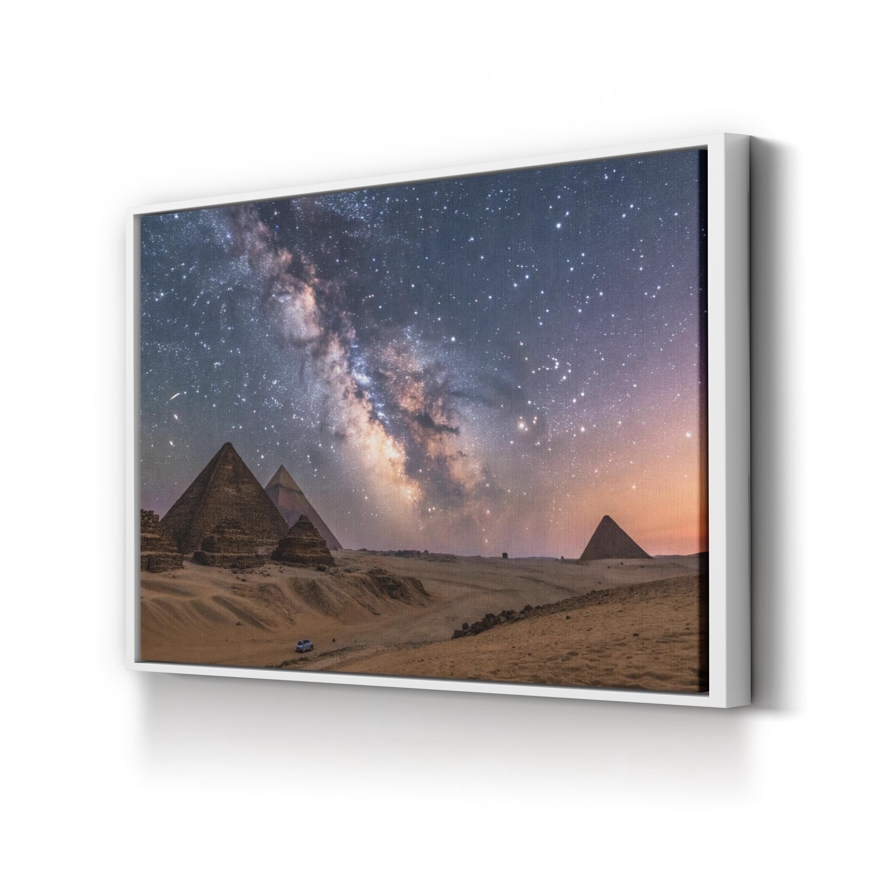 Egyptian Night Wall Art – Starry Sky Over the Pyramids | Cosmic Desert Landscape Canvas Print