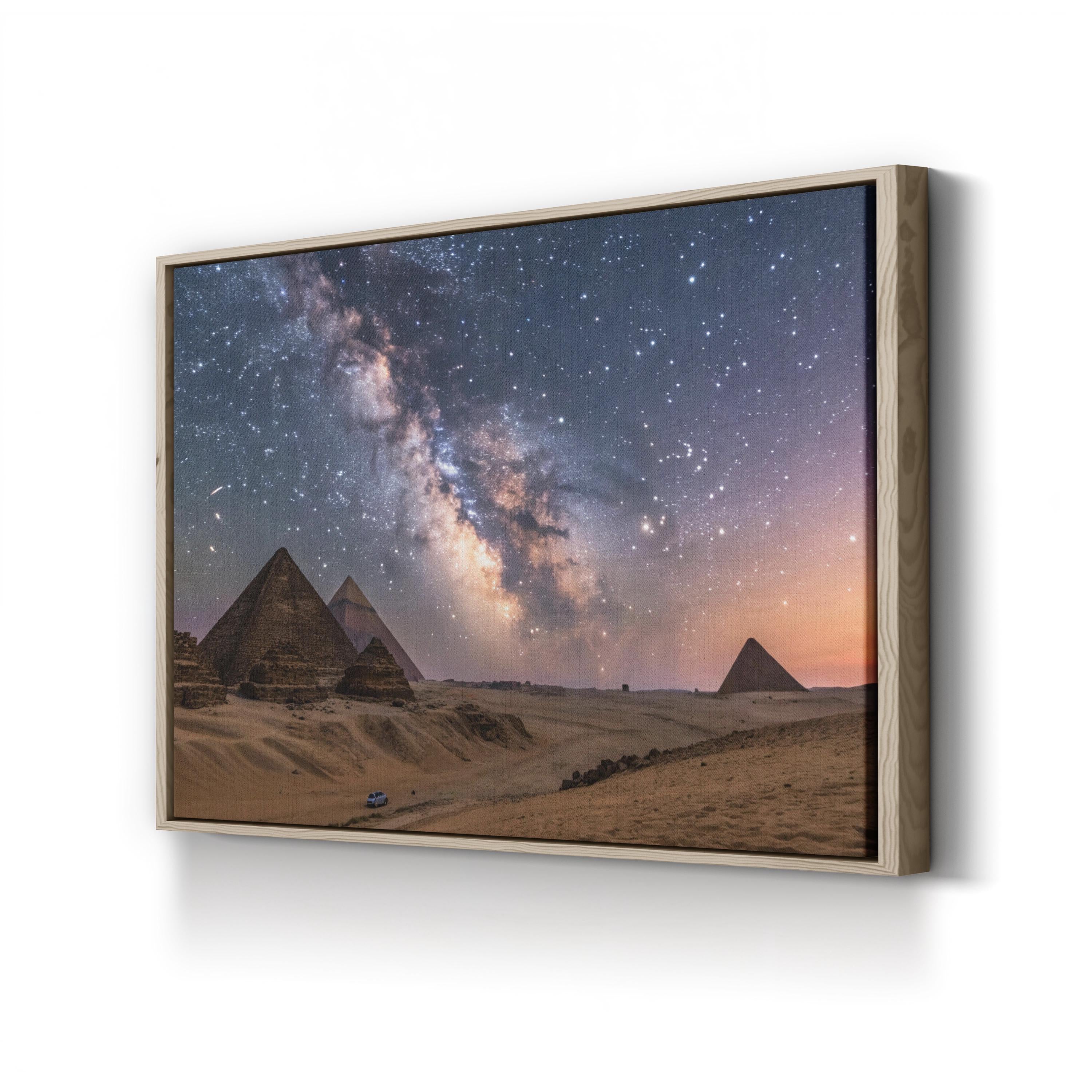 Egyptian Night Wall Art – Starry Sky Over the Pyramids | Cosmic Desert Landscape Canvas Print