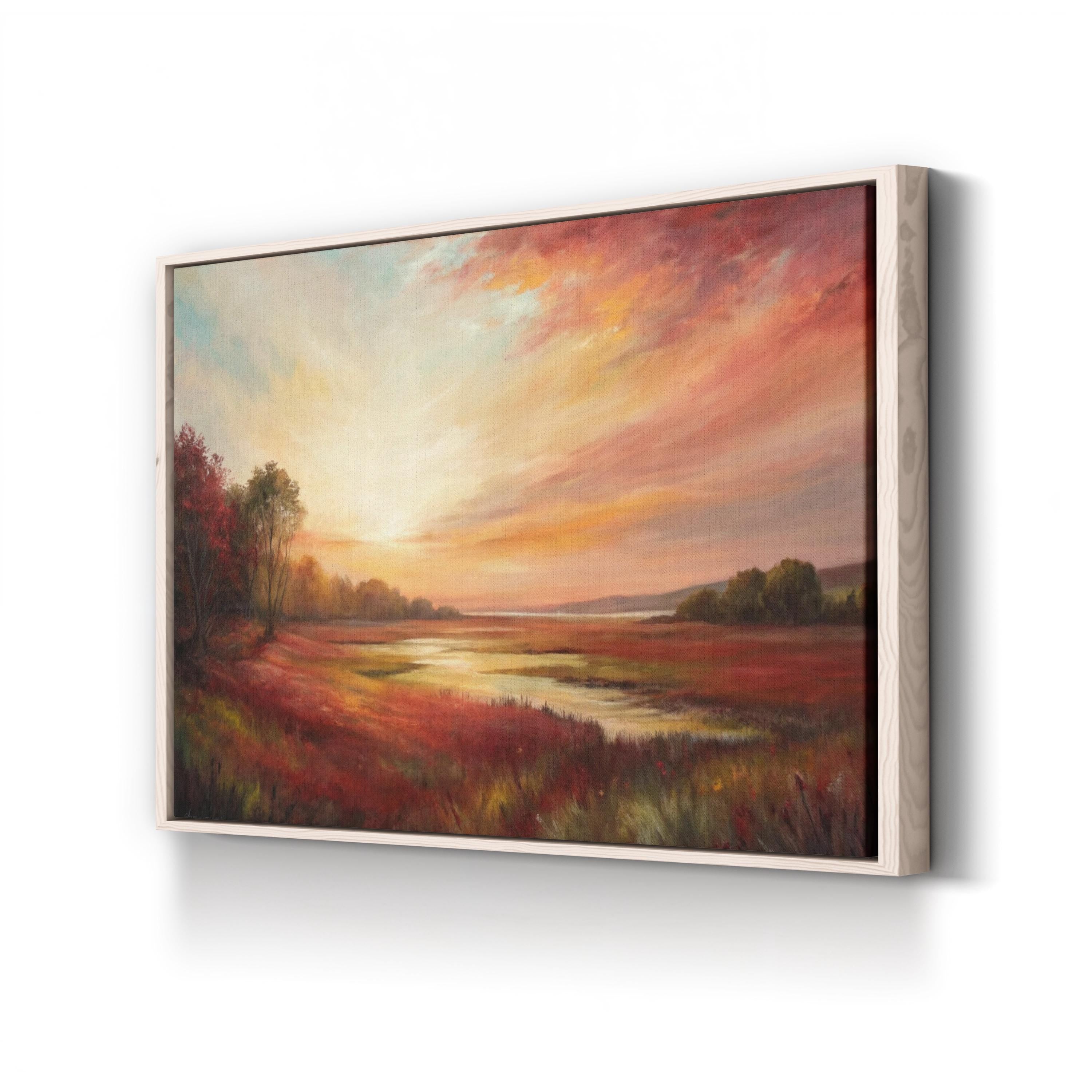 Sunset River Evening Glow – Period Illustration Wall Art | Tranquil Landscape Canvas Print
