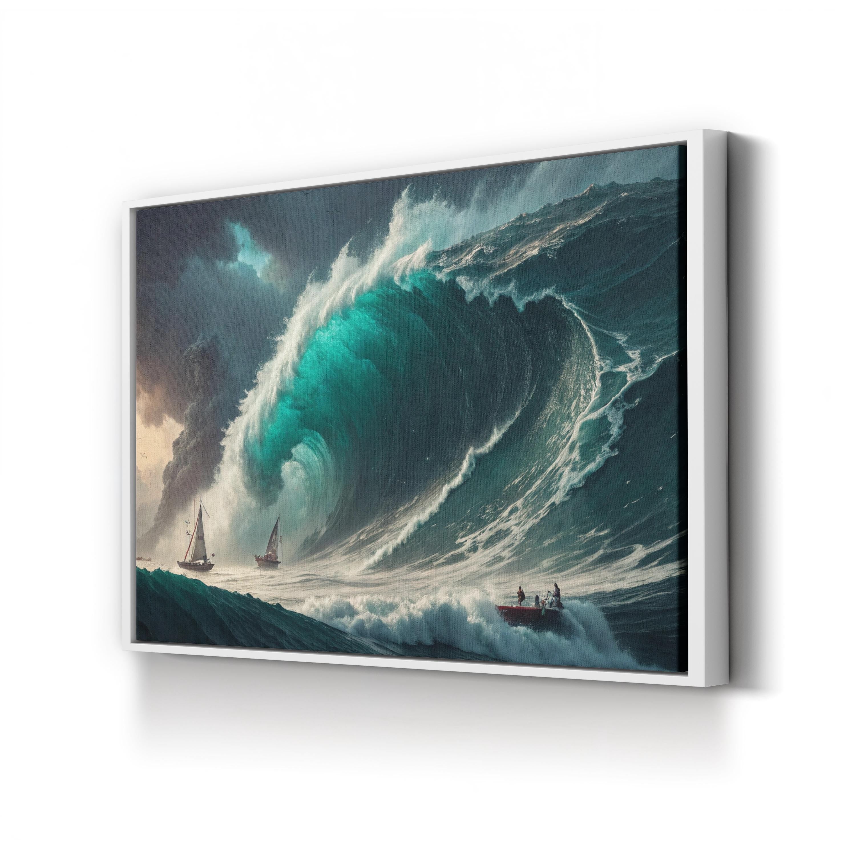 Fantasy Storm Ocean Canvas Wall Art — Dramatic Sailing Ships Seascape Print