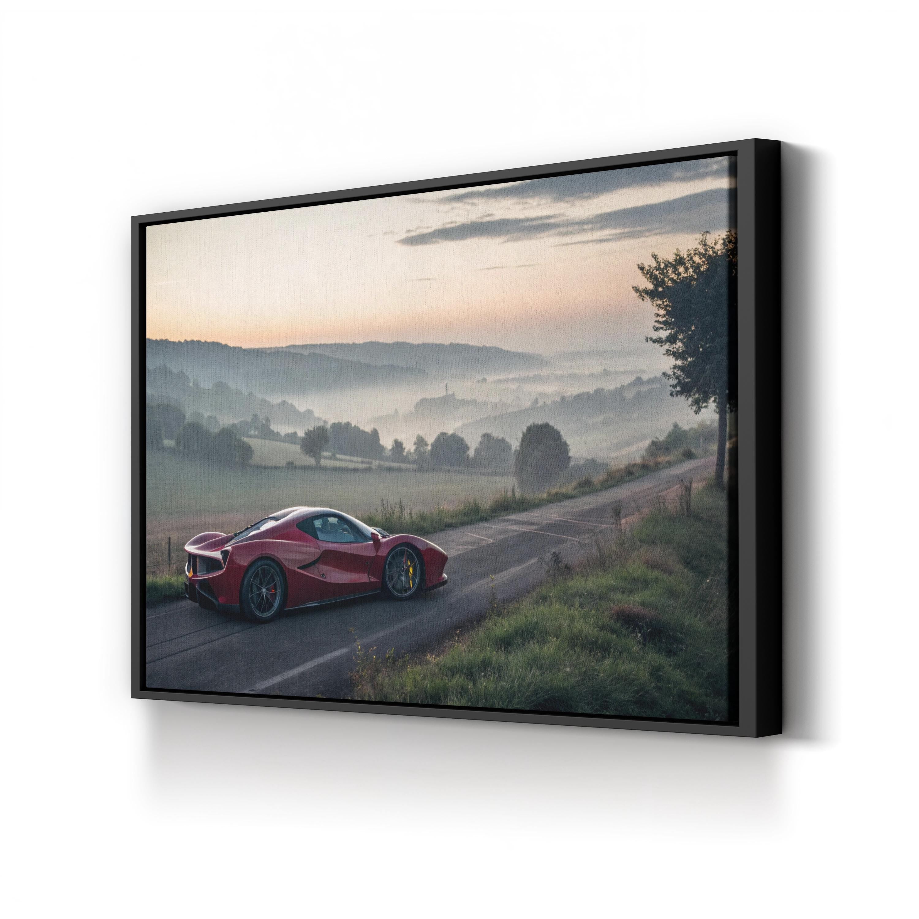 Ferrari Scenic Countryside Canvas Print – Framed Sports Car Landscape Wall Art