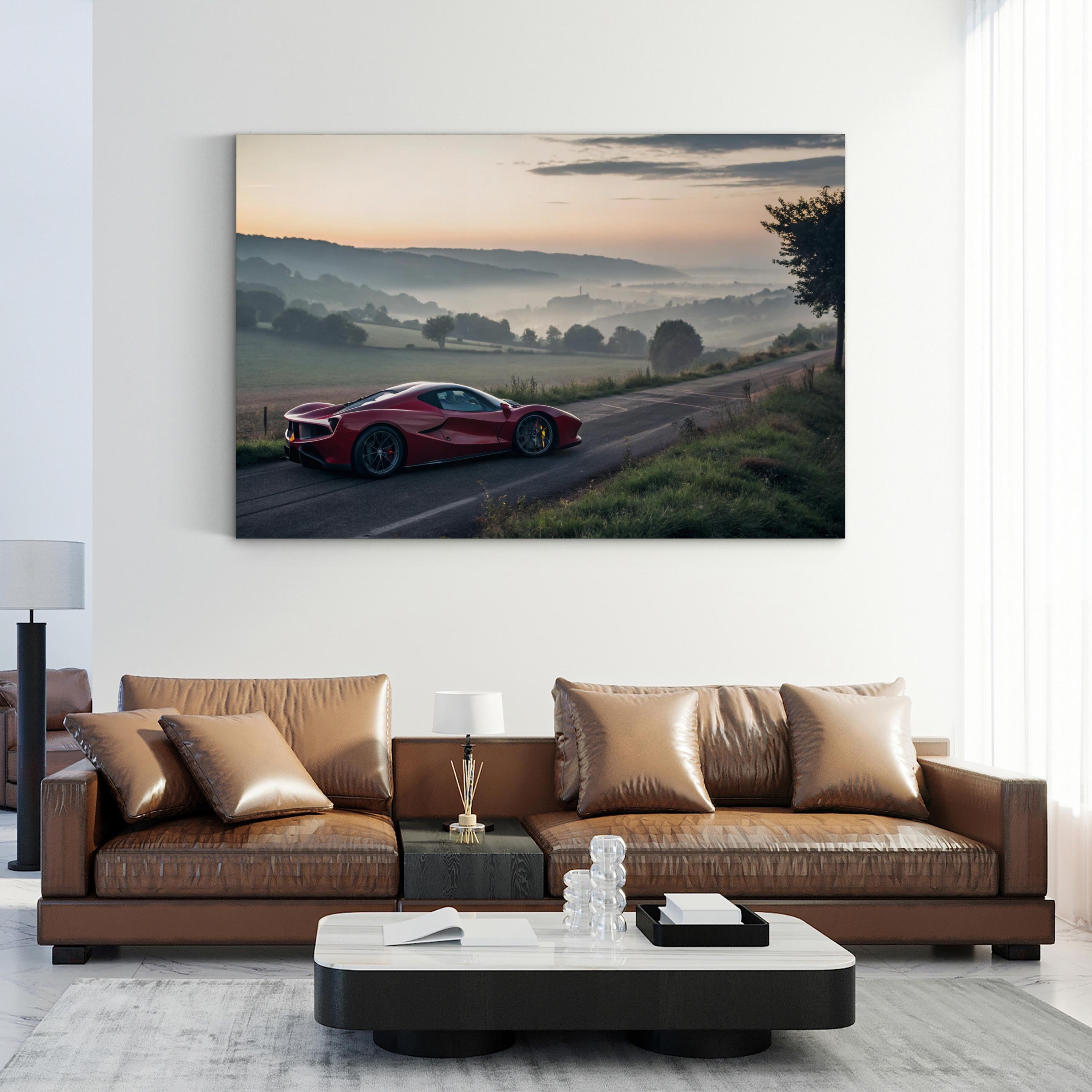 Ferrari Scenic Countryside Canvas Print – Framed Sports Car Landscape Wall Art
