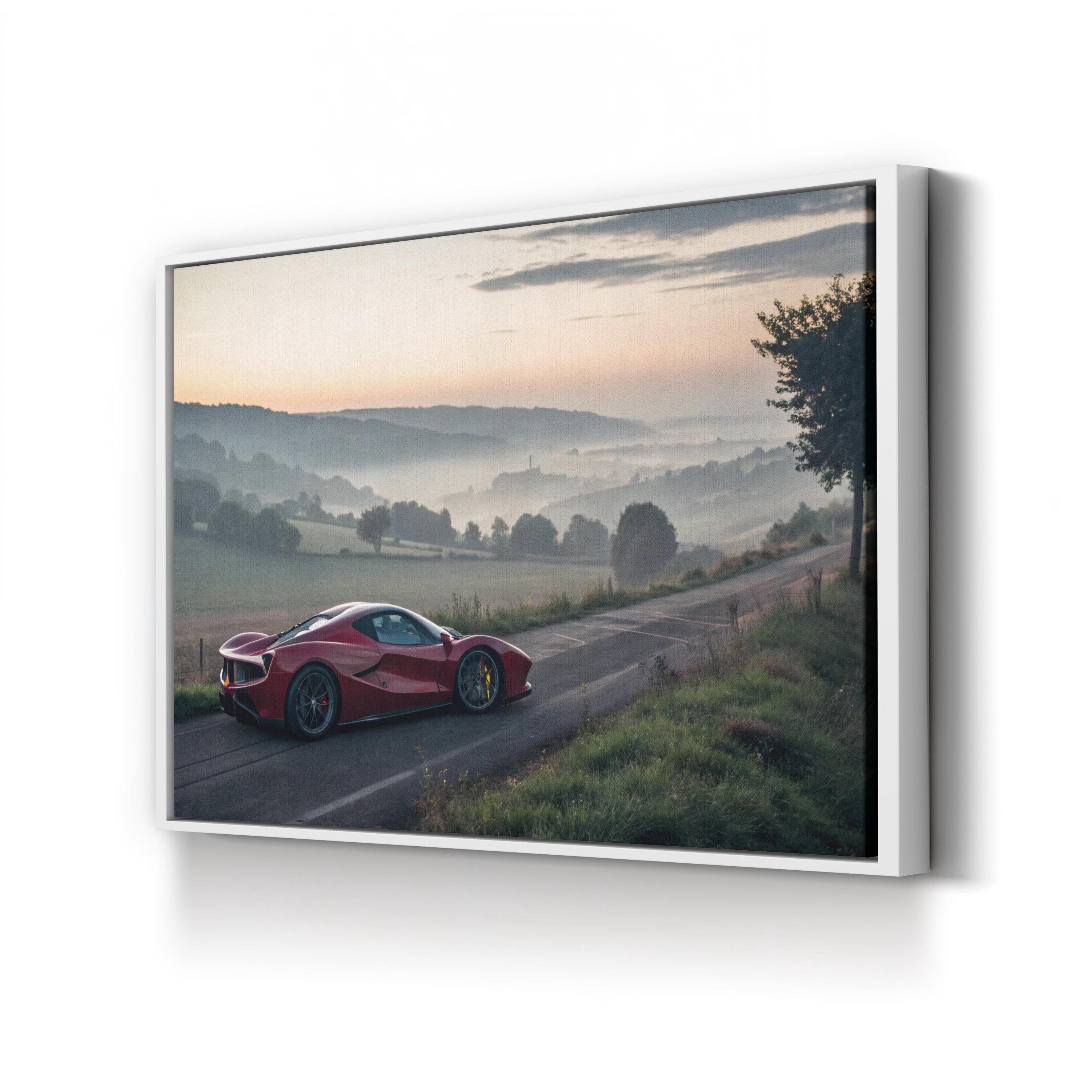 Ferrari Scenic Countryside Canvas Print – Framed Sports Car Landscape Wall Art