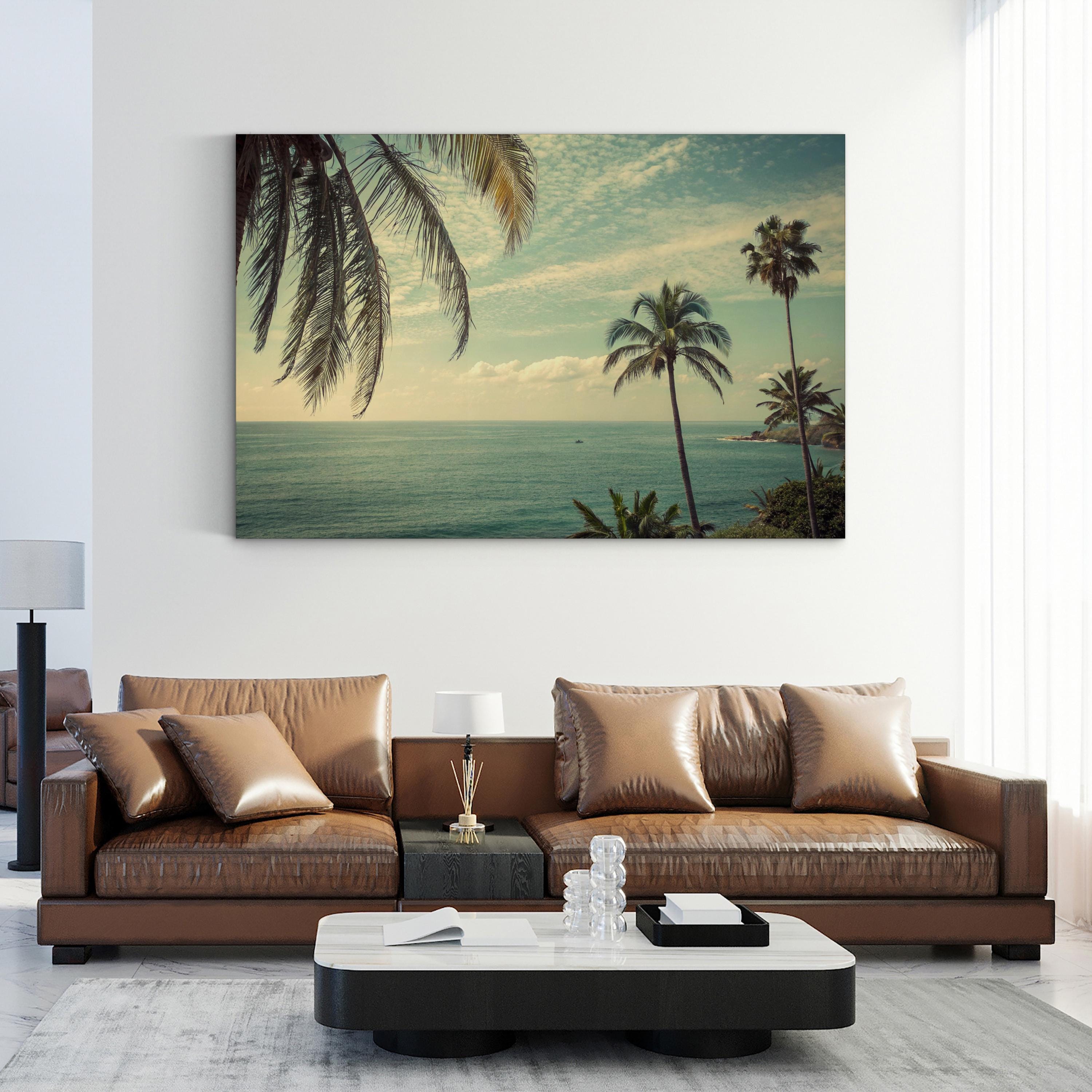 Vintage Florida Beach Canvas Print – Ocean View Palm Tree Coastal Art