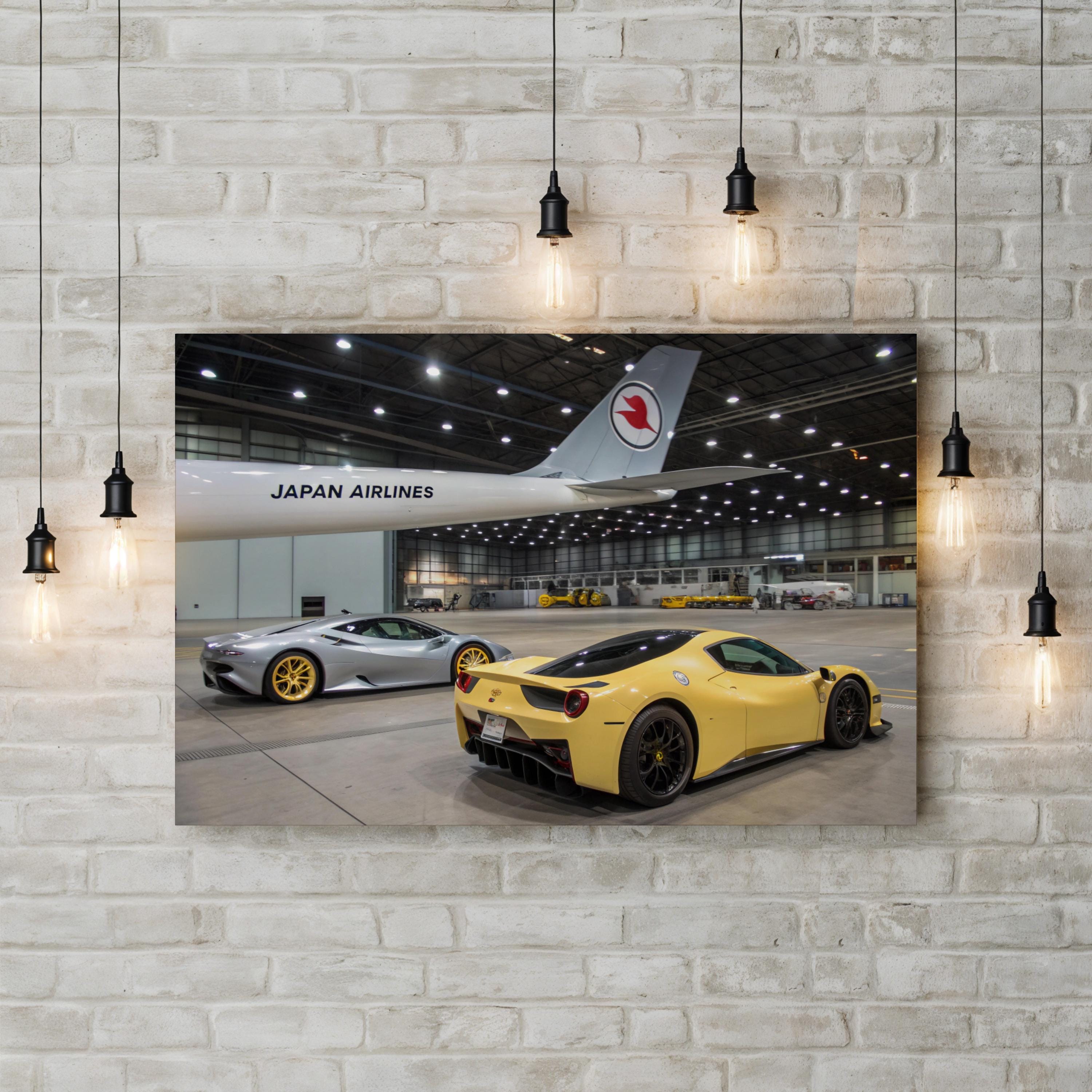 Sports Car Airline Hangar – Vintage Photography Wall Art | Automotive Canvas Print