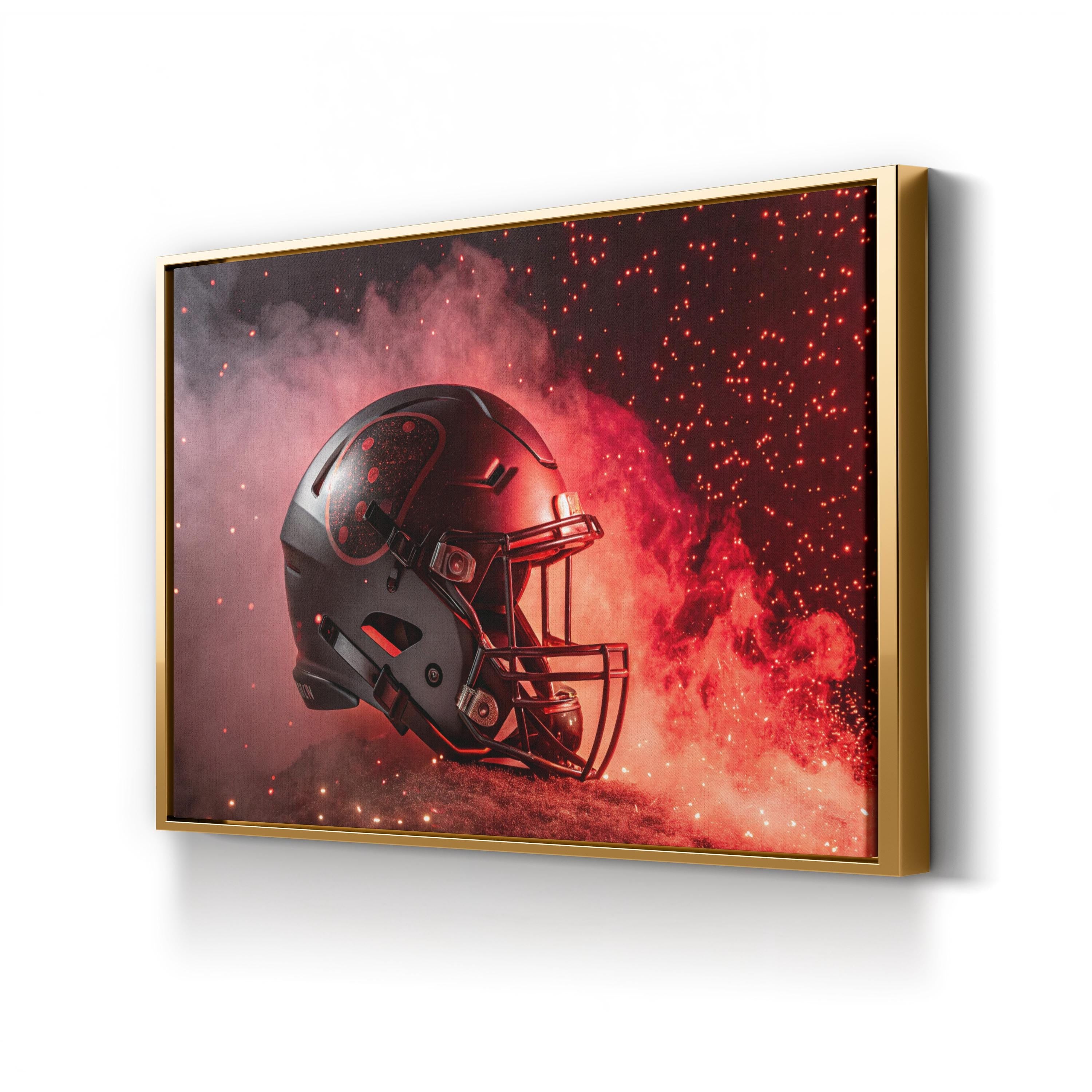 Red Football Helmet Flames – Period Illustration Wall Art | Sports Canvas Print