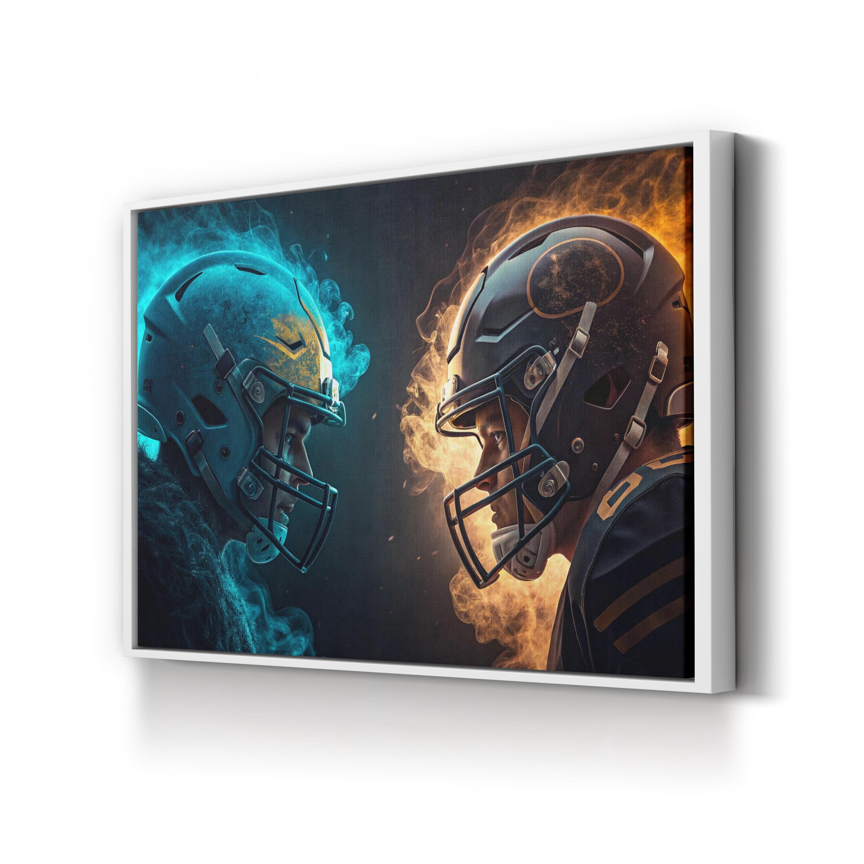 Football Face-Off Smoke & Flames – Period Illustration Wall Art | Sports Canvas Print