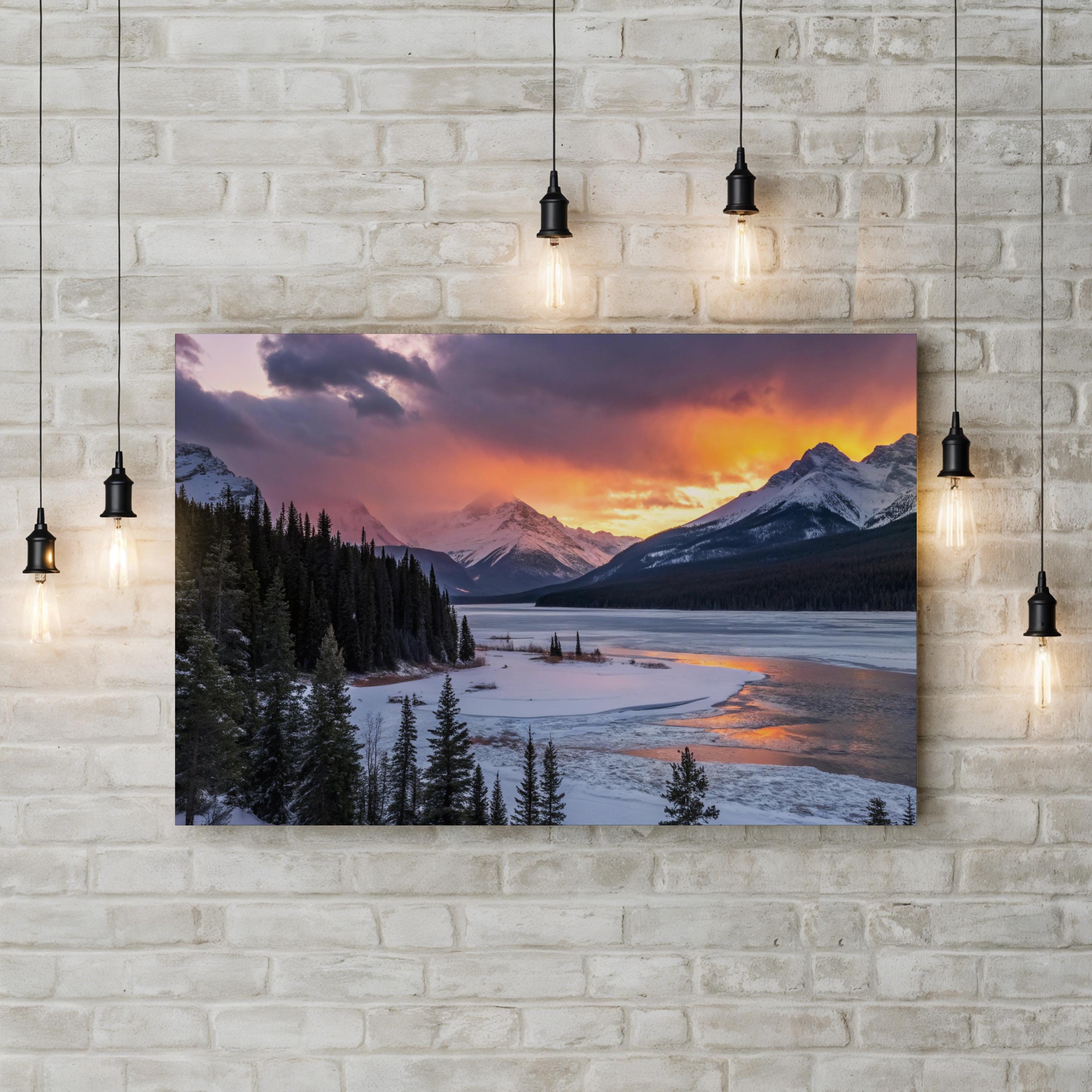 Frozen Lake Winter Sunset – Vintage Photography Wall Art | Snowy Landscape Canvas Print
