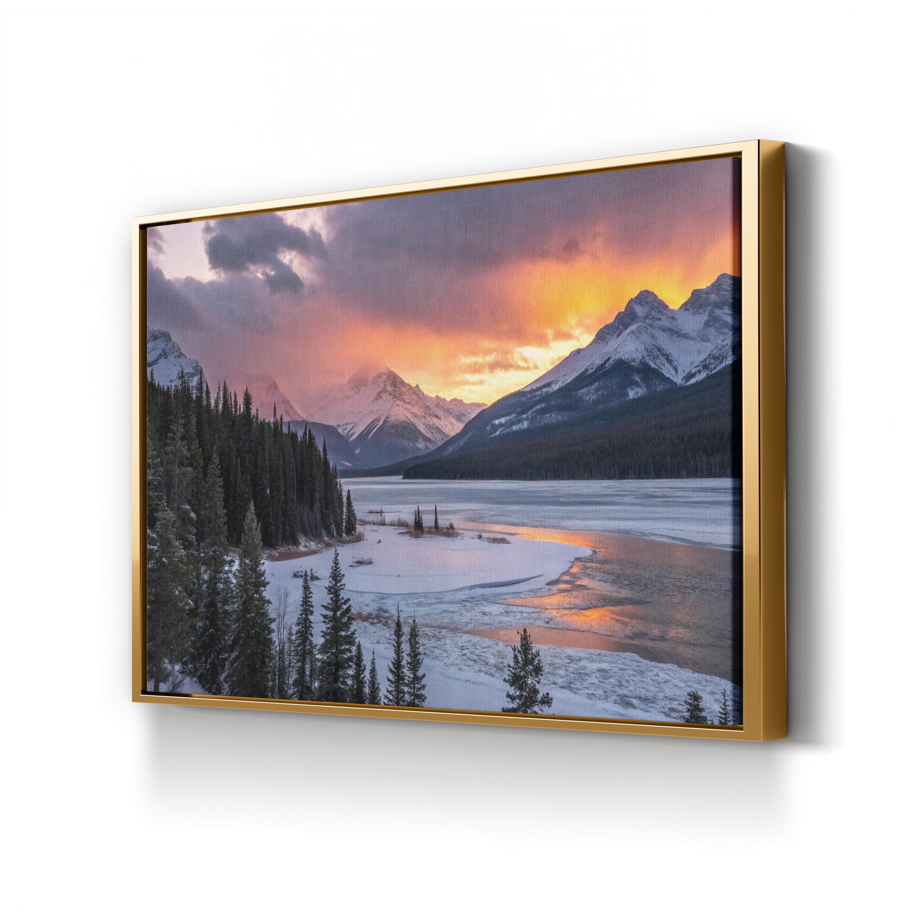 Frozen Lake Winter Sunset – Vintage Photography Wall Art | Snowy Landscape Canvas Print