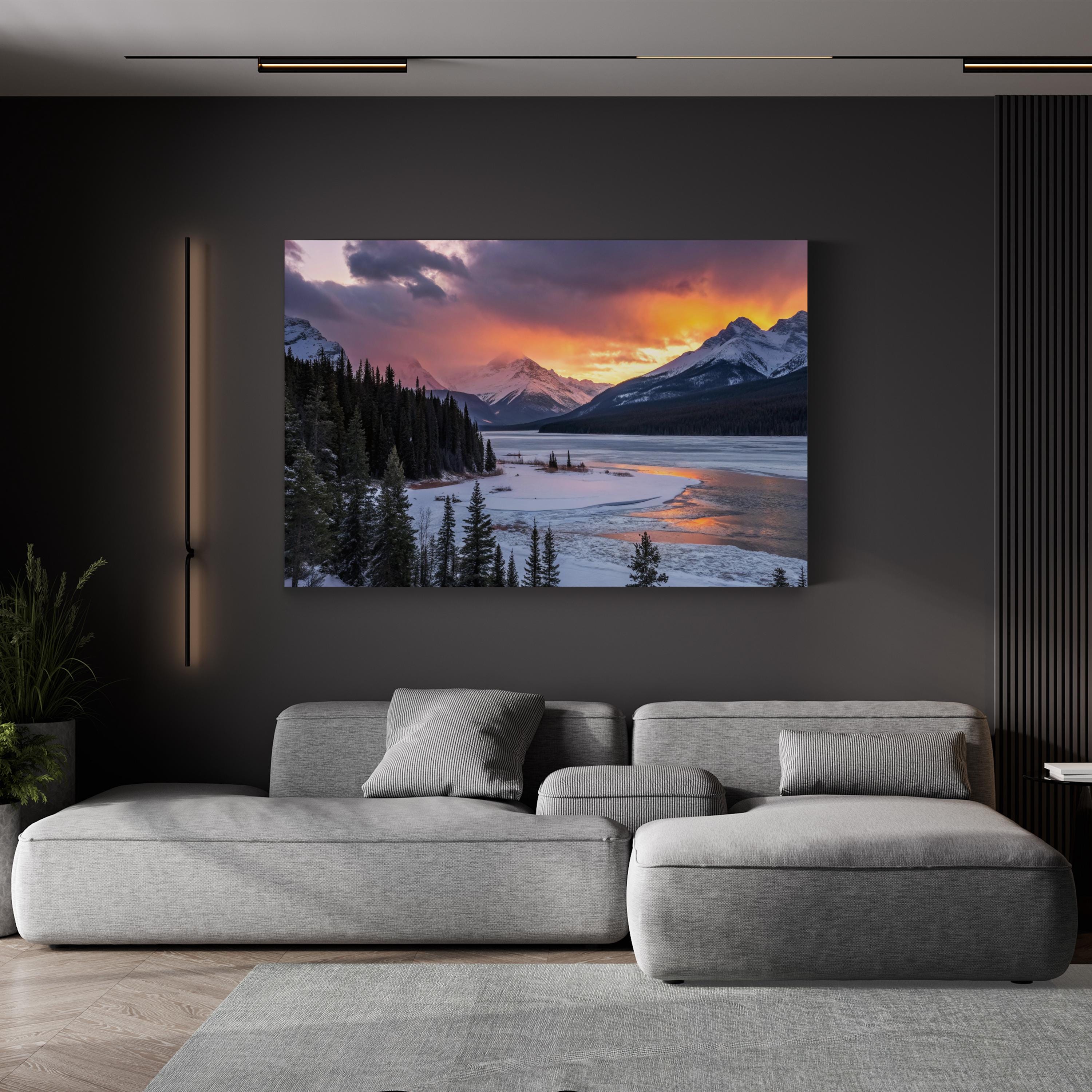 Frozen Lake Winter Sunset – Vintage Photography Wall Art | Snowy Landscape Canvas Print