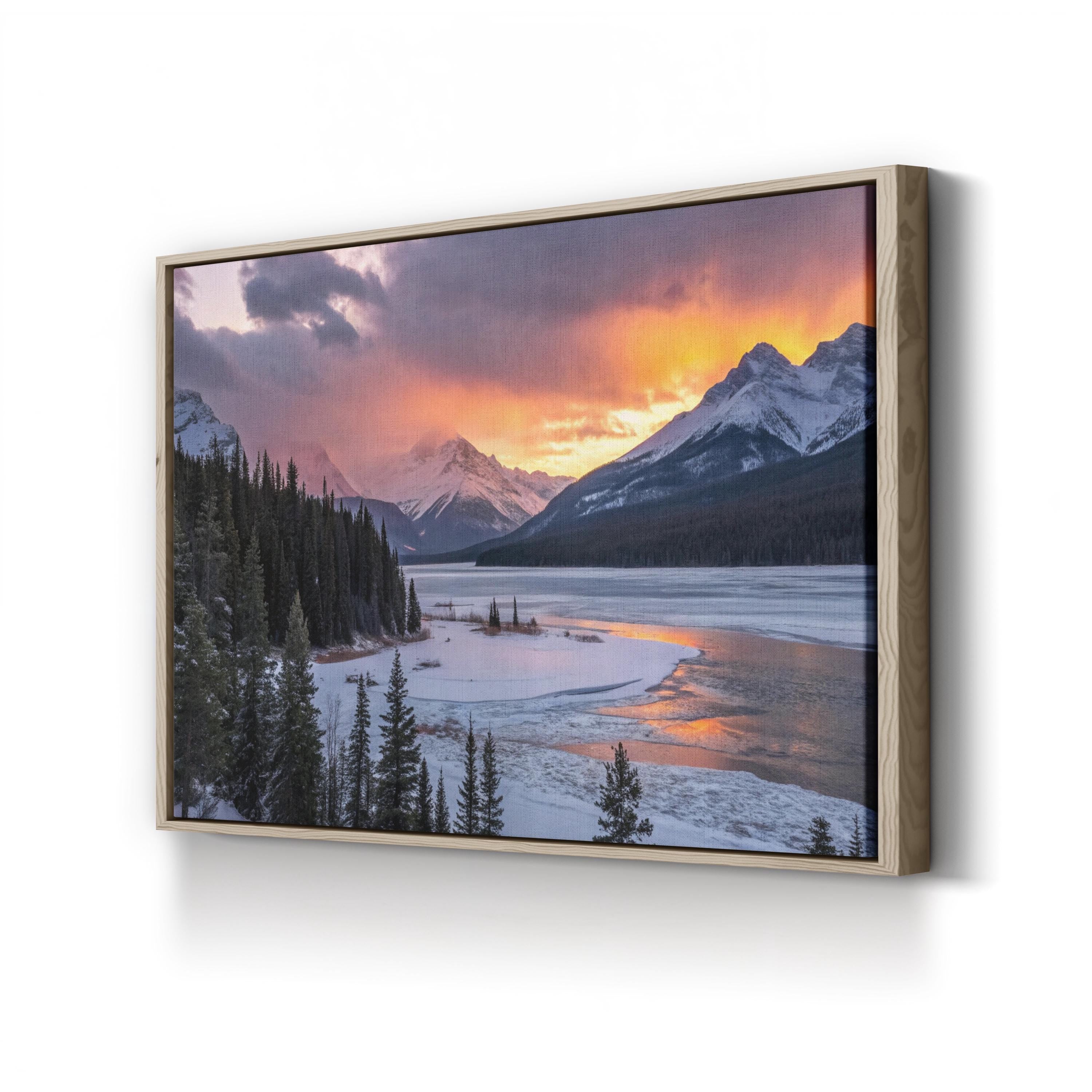 Frozen Lake Winter Sunset – Vintage Photography Wall Art | Snowy Landscape Canvas Print