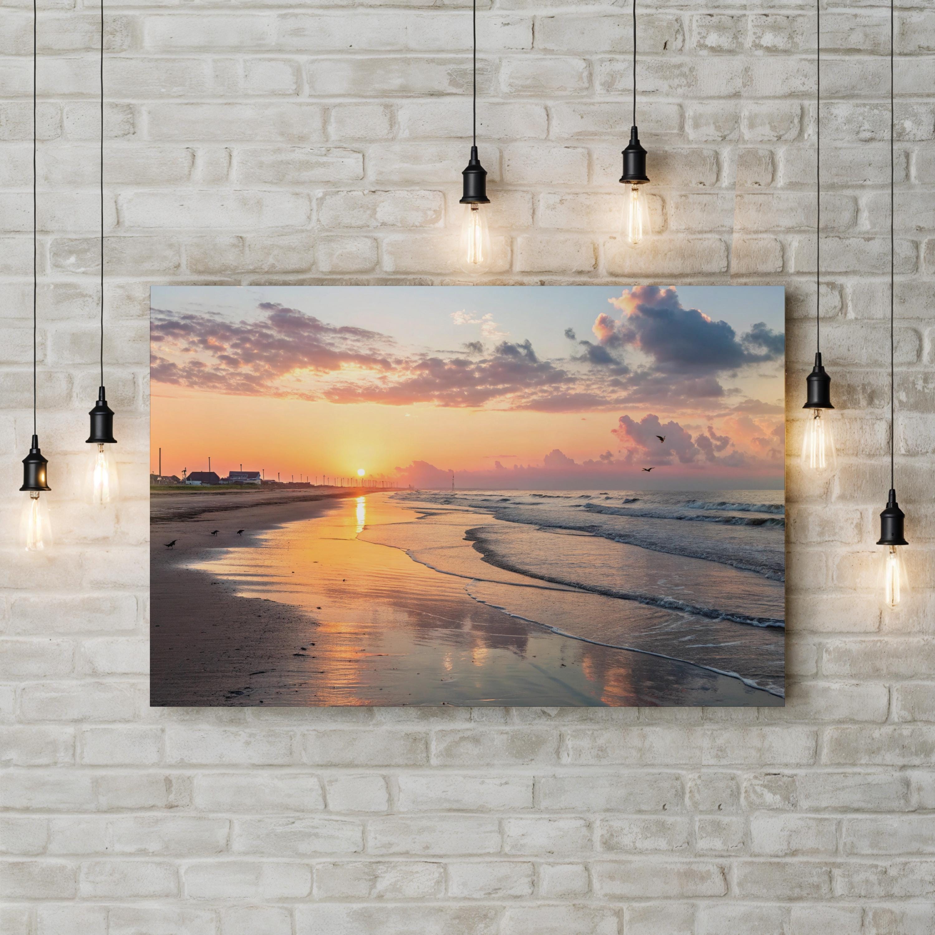 Galveston Island Sunset Wall Art — Coastal Texas Seascape Canvas Print