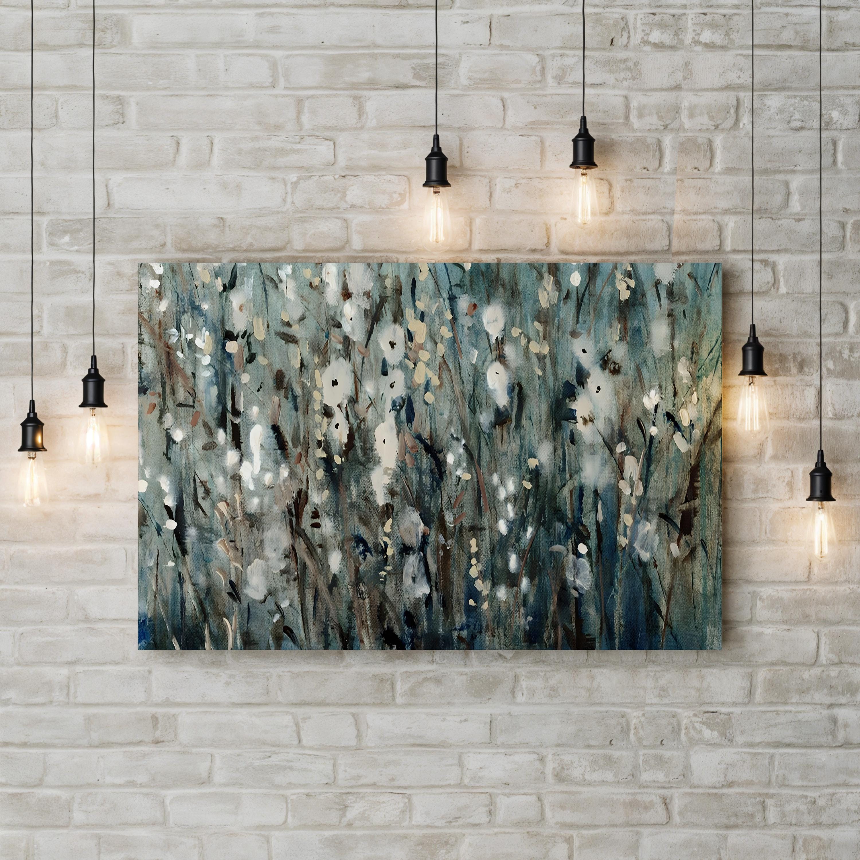 White Blossoms on Navy – Period Illustration Wall Art | Coastal Floral Canvas Print