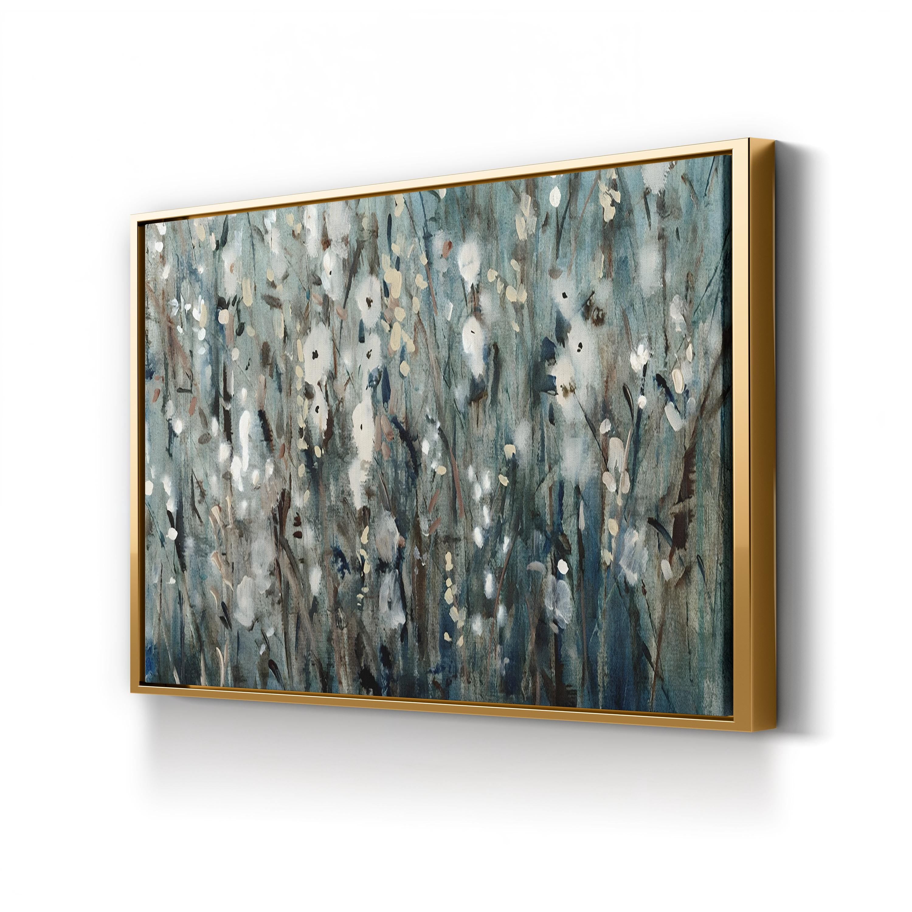 White Blossoms on Navy – Period Illustration Wall Art | Coastal Floral Canvas Print