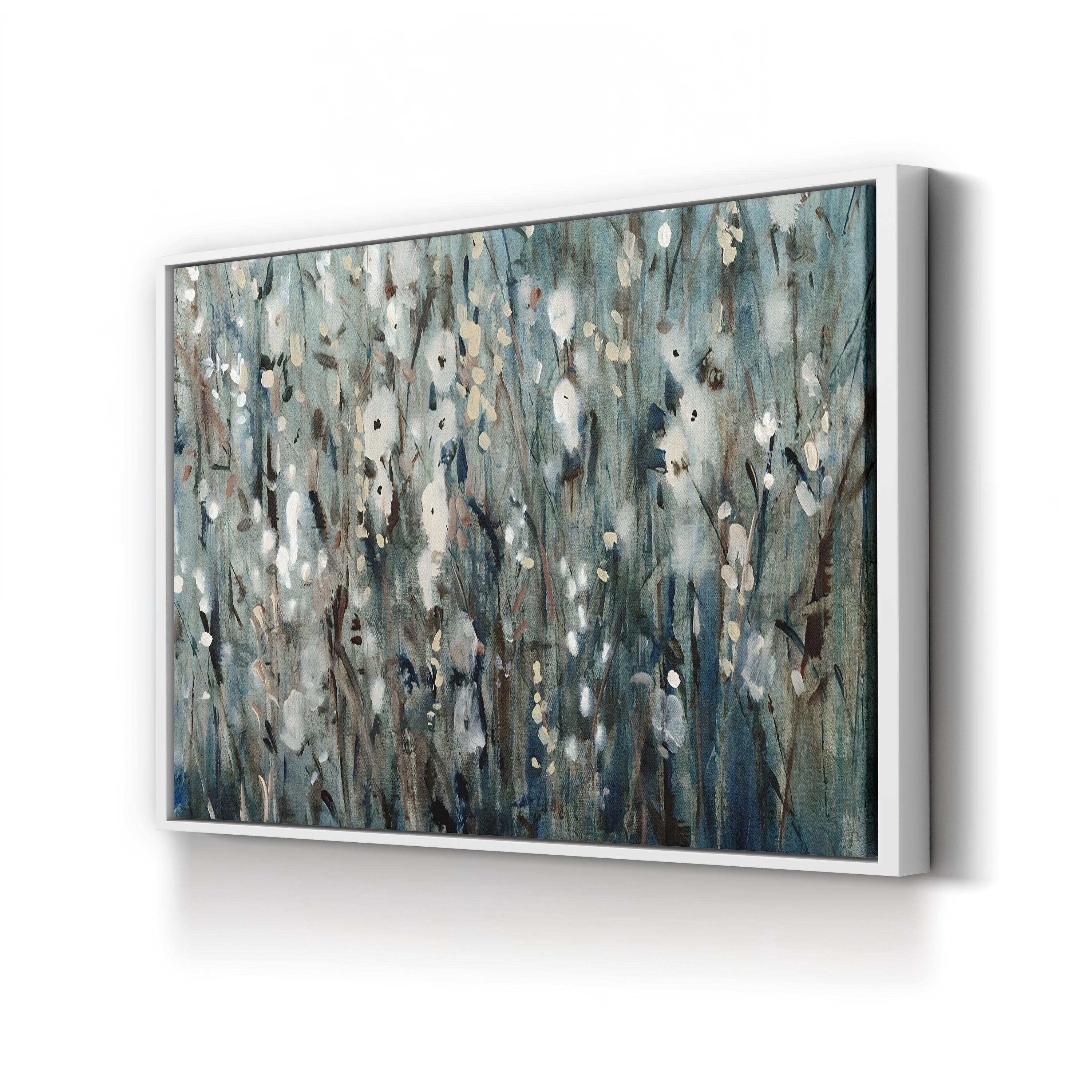 White Blossoms on Navy – Period Illustration Wall Art | Coastal Floral Canvas Print