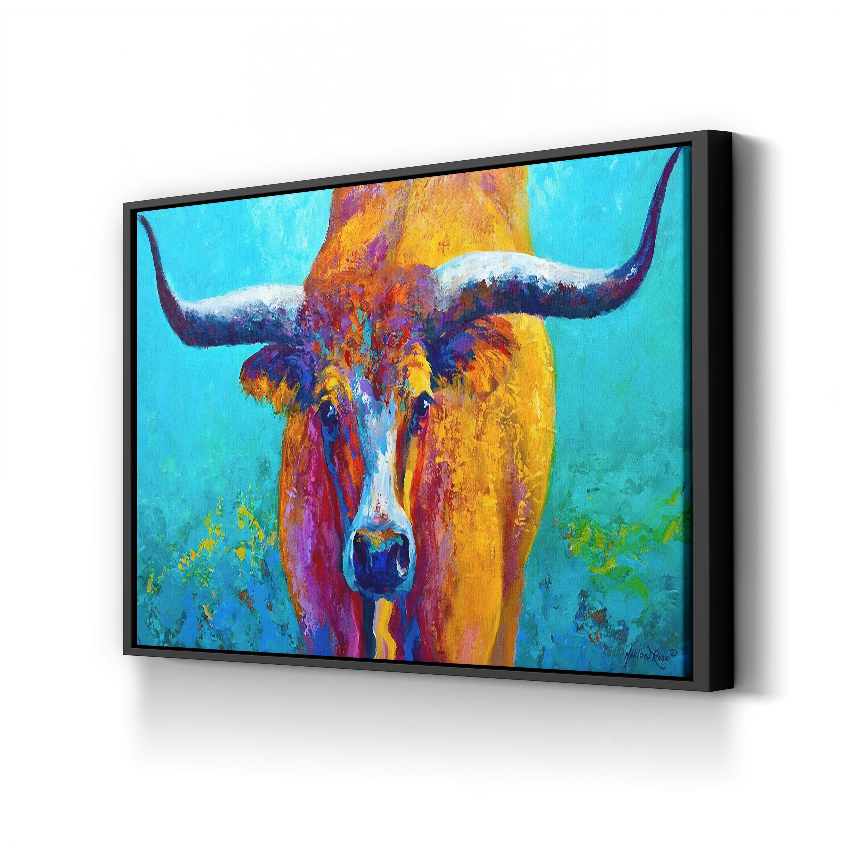 Texas Longhorn Canvas Art – Framed Wildlife Landscape Print, Western Statement Wall Decor