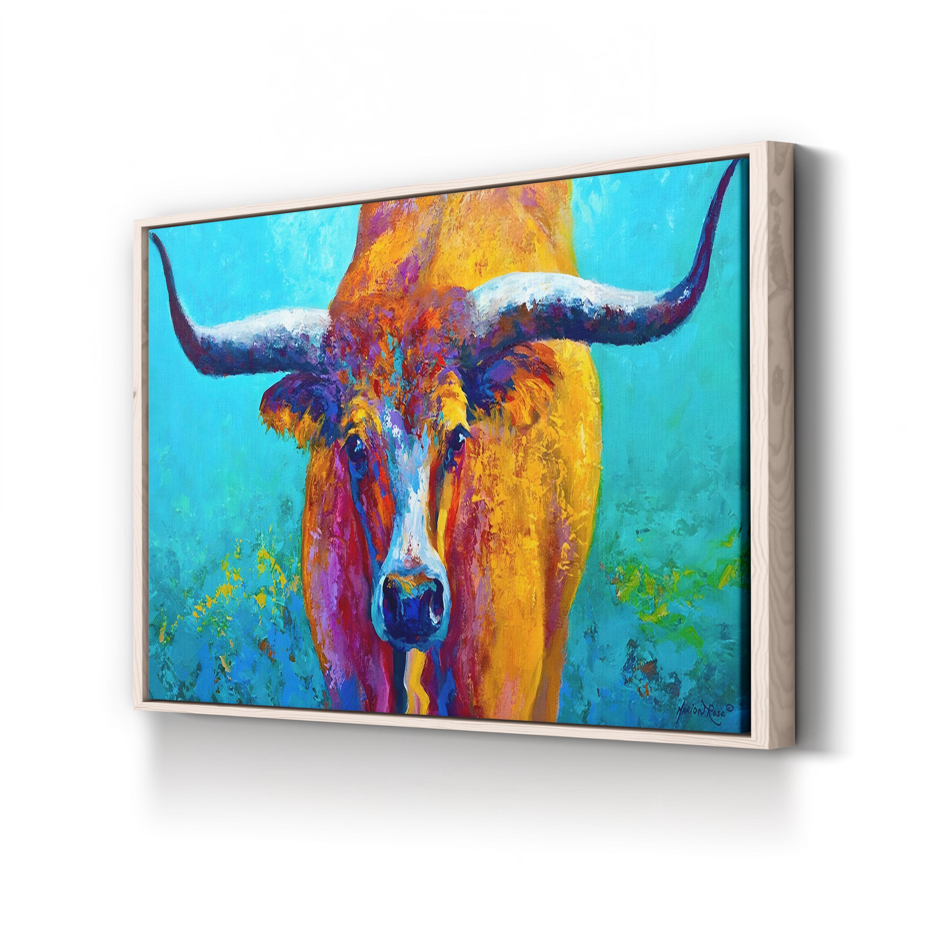 Texas Longhorn Canvas Art – Framed Wildlife Landscape Print, Western Statement Wall Decor