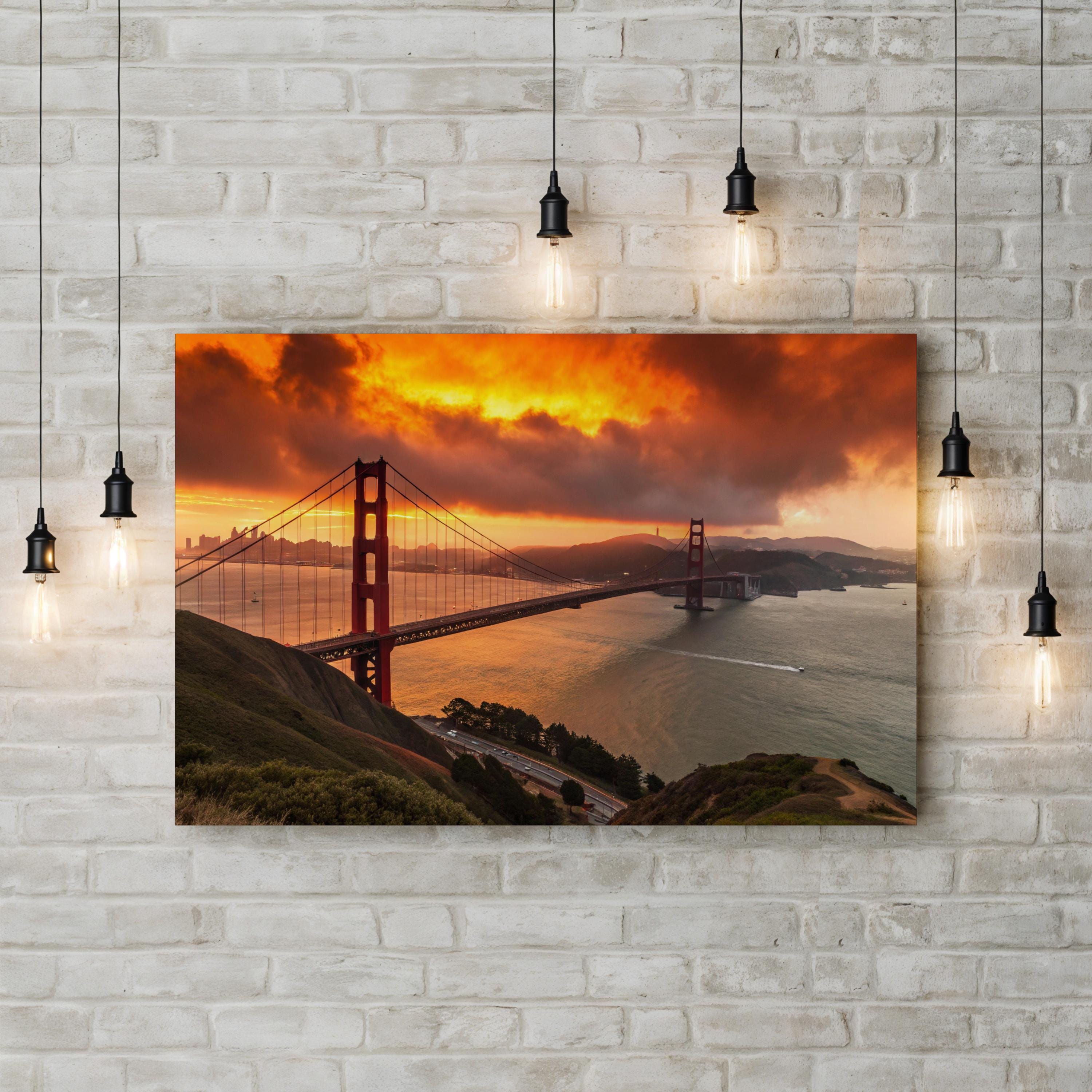 Golden Gate Bridge Sunset — San Francisco, California Framed Canvas Wall Art