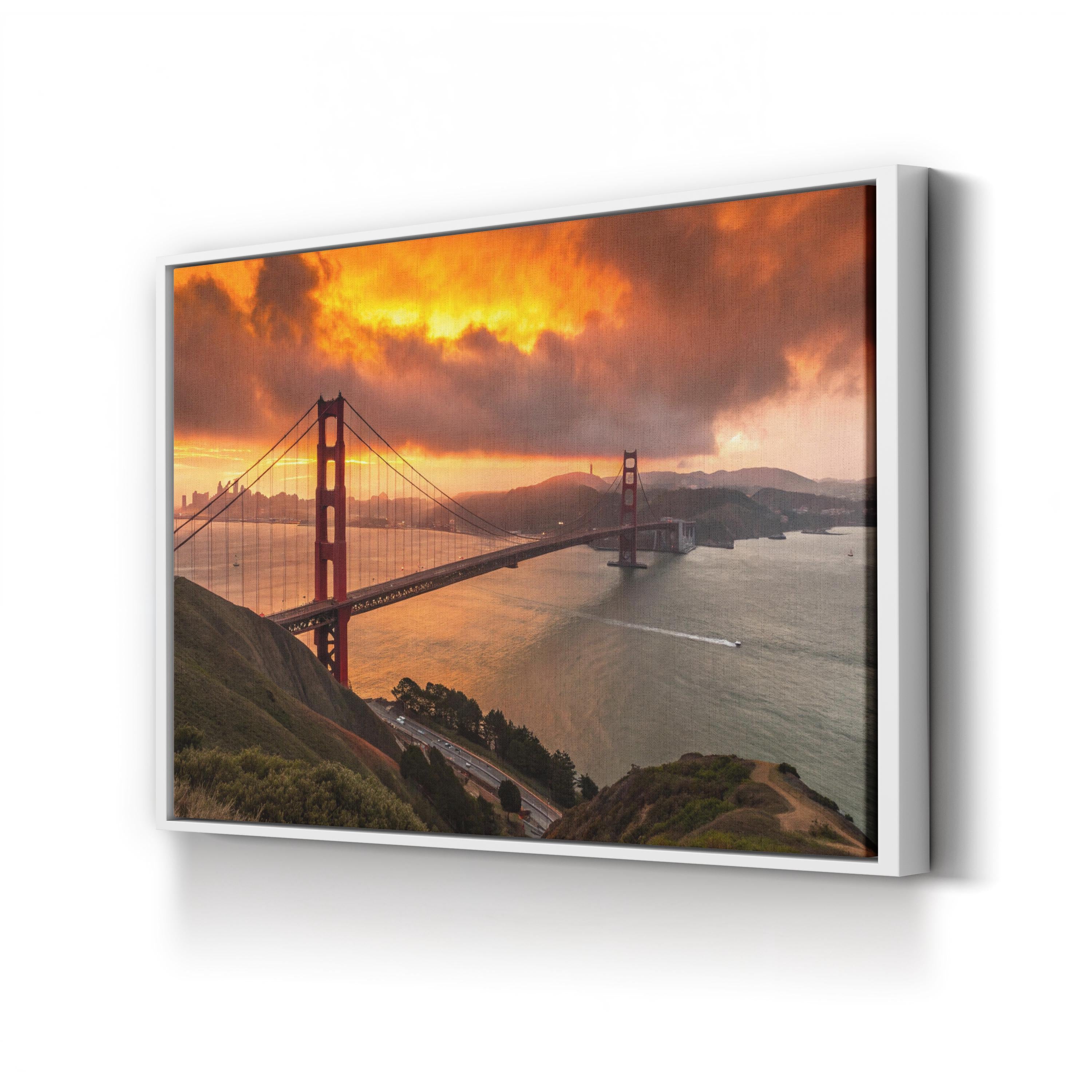 Golden Gate Bridge Sunset — San Francisco, California Framed Canvas Wall Art