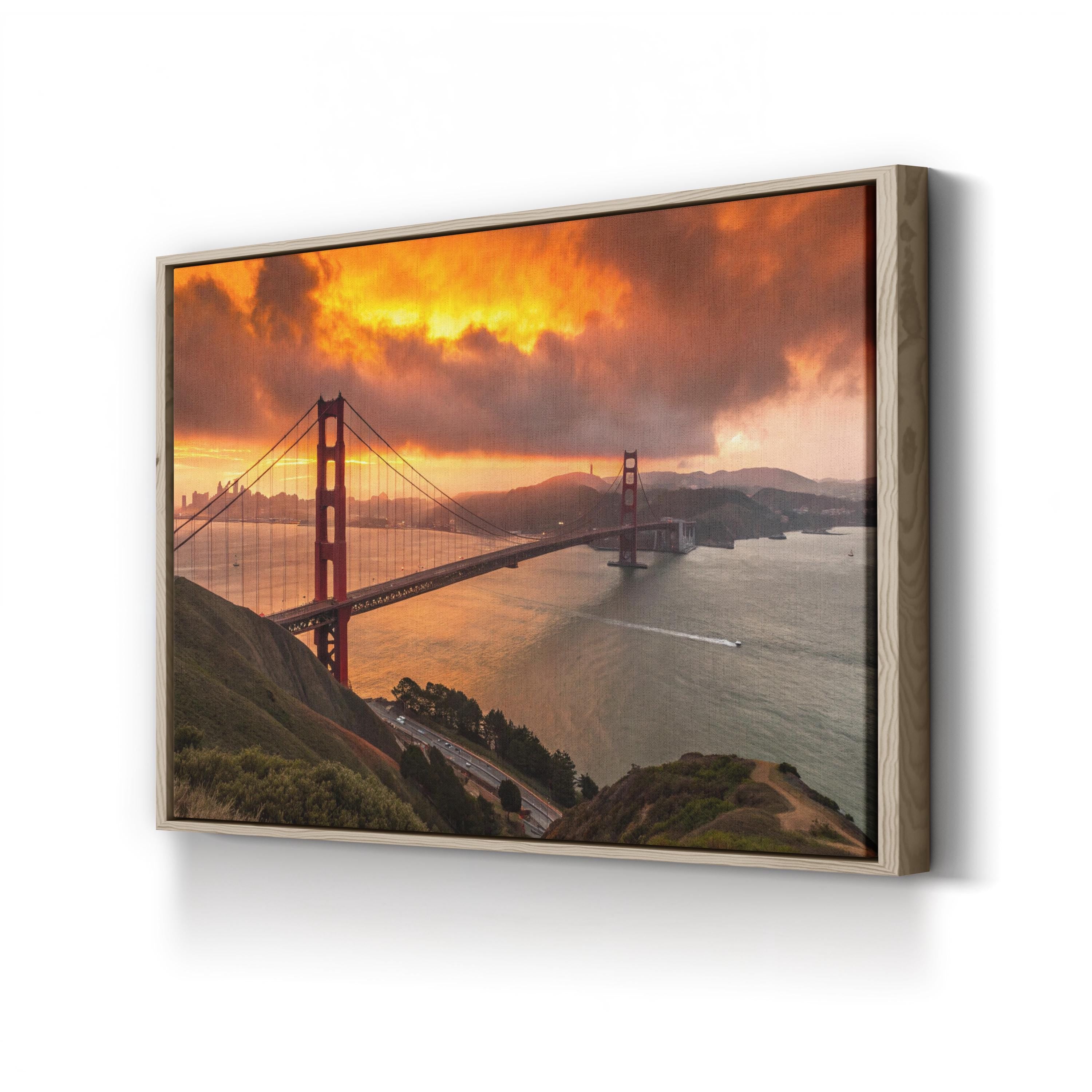 Golden Gate Bridge Sunset — San Francisco, California Framed Canvas Wall Art