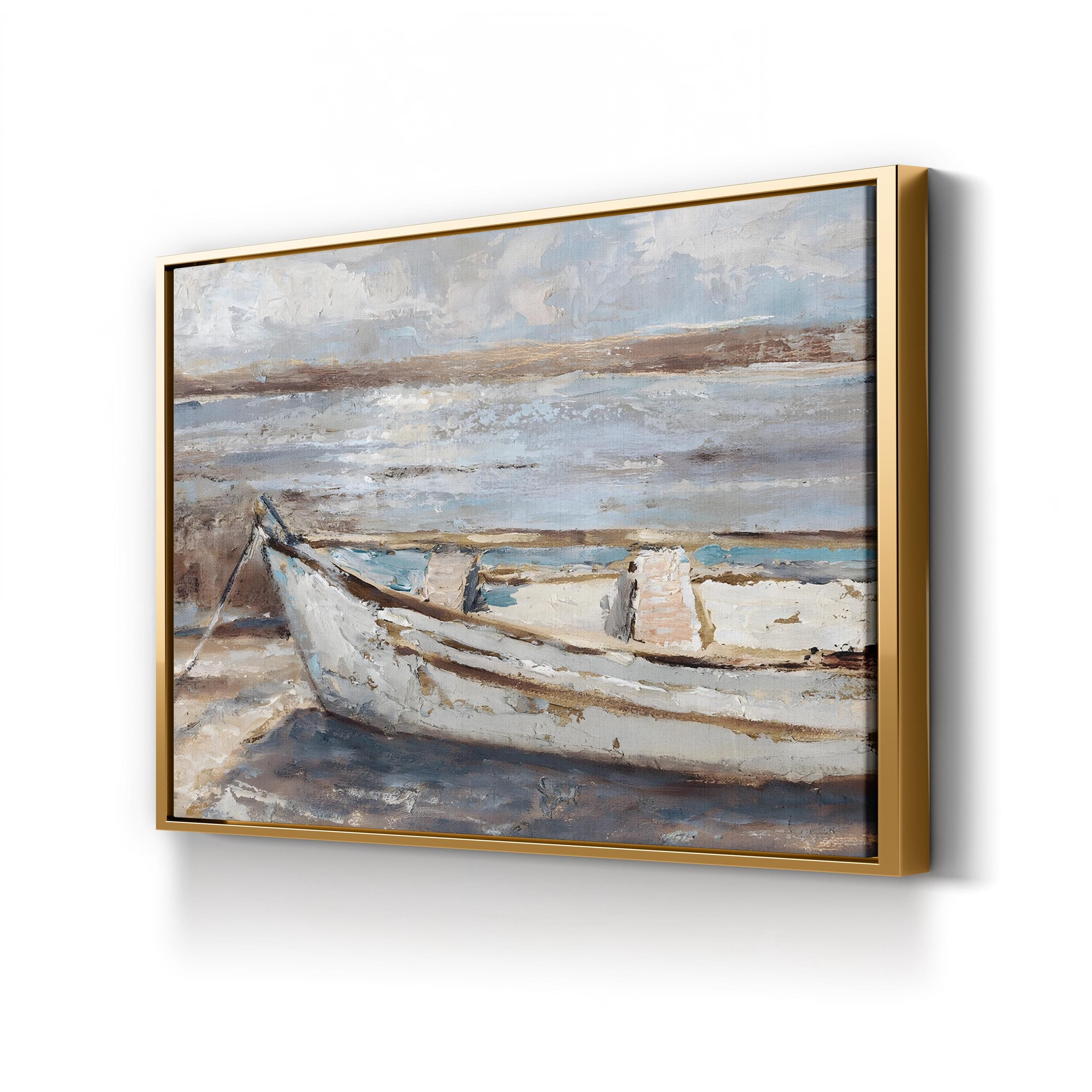 Weathered Coastal Rowboat – Period Illustration Wall Art | Watercolor Canvas Print