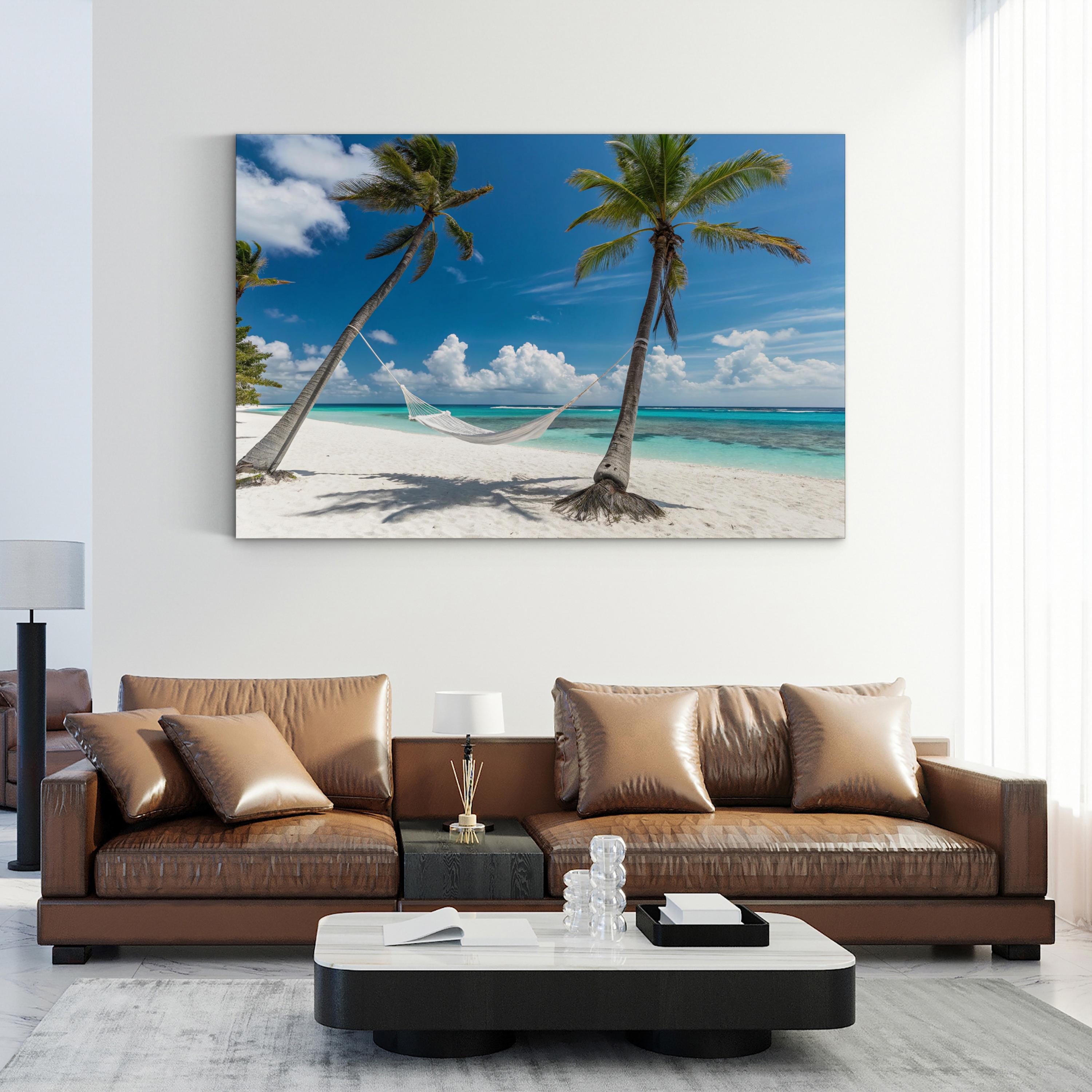 Grand Cayman Beach Canvas Wall Art — Tropical Palm Trees Coastal Landscape Print
