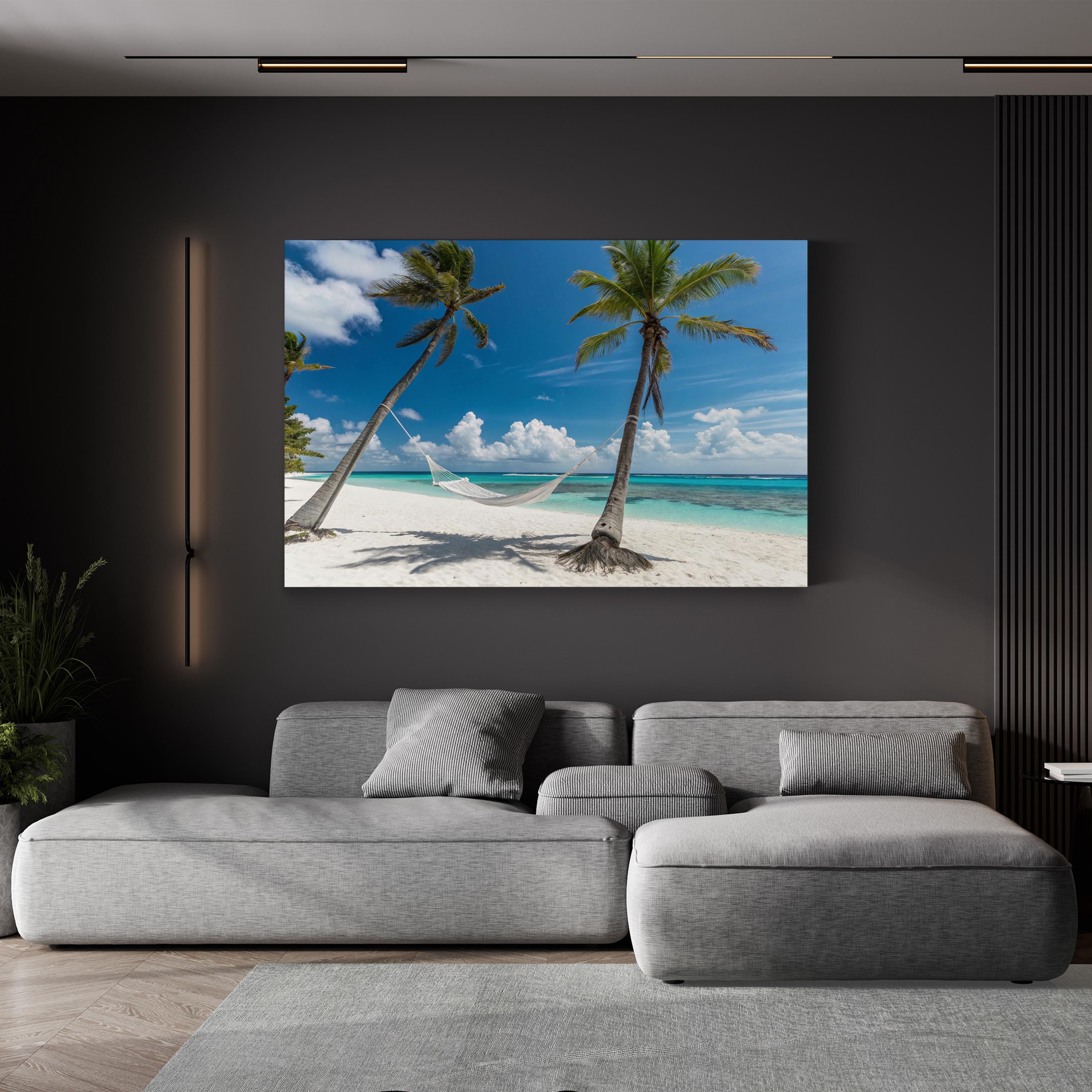 Grand Cayman Beach Canvas Wall Art — Tropical Palm Trees Coastal Landscape Print
