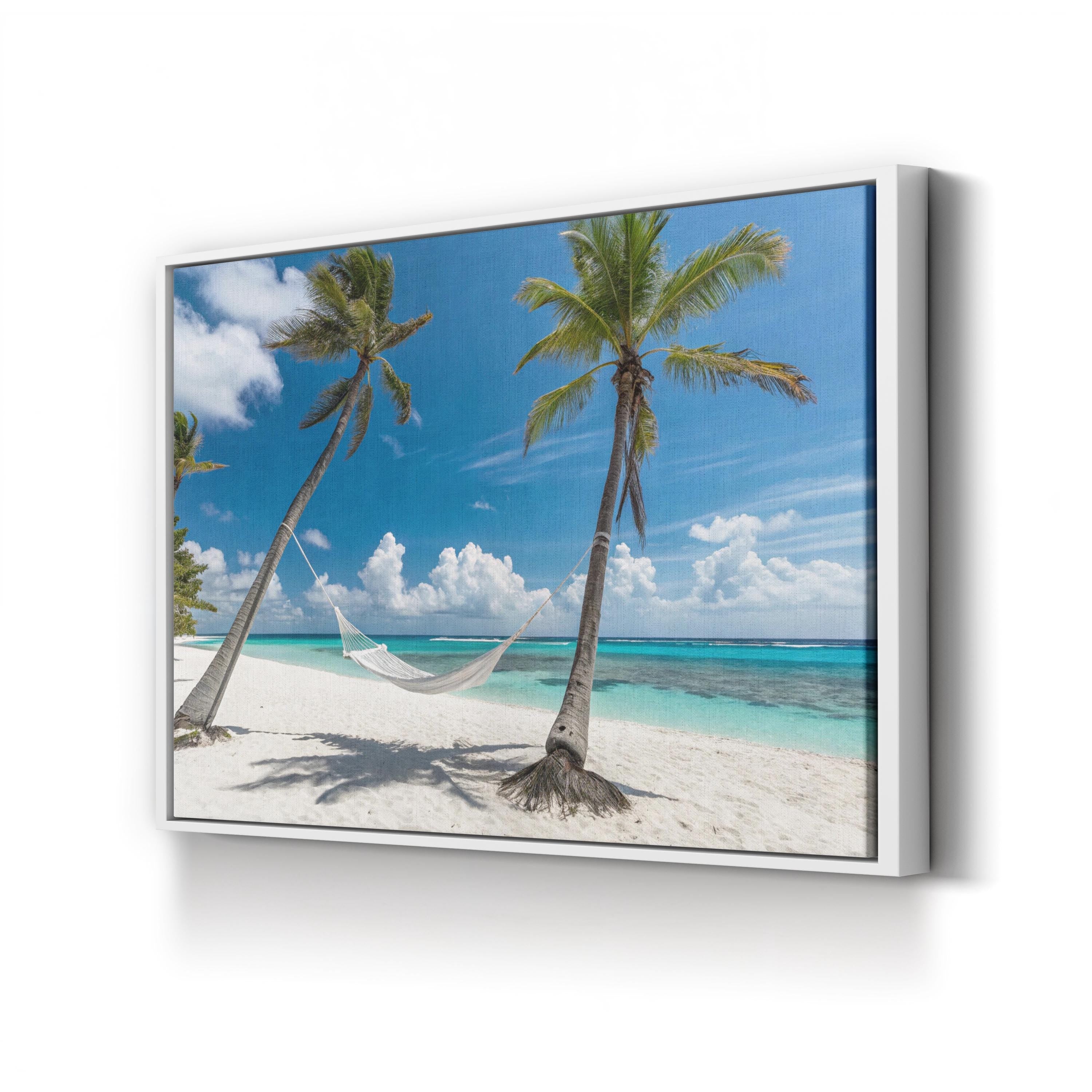 Grand Cayman Beach Canvas Wall Art — Tropical Palm Trees Coastal Landscape Print