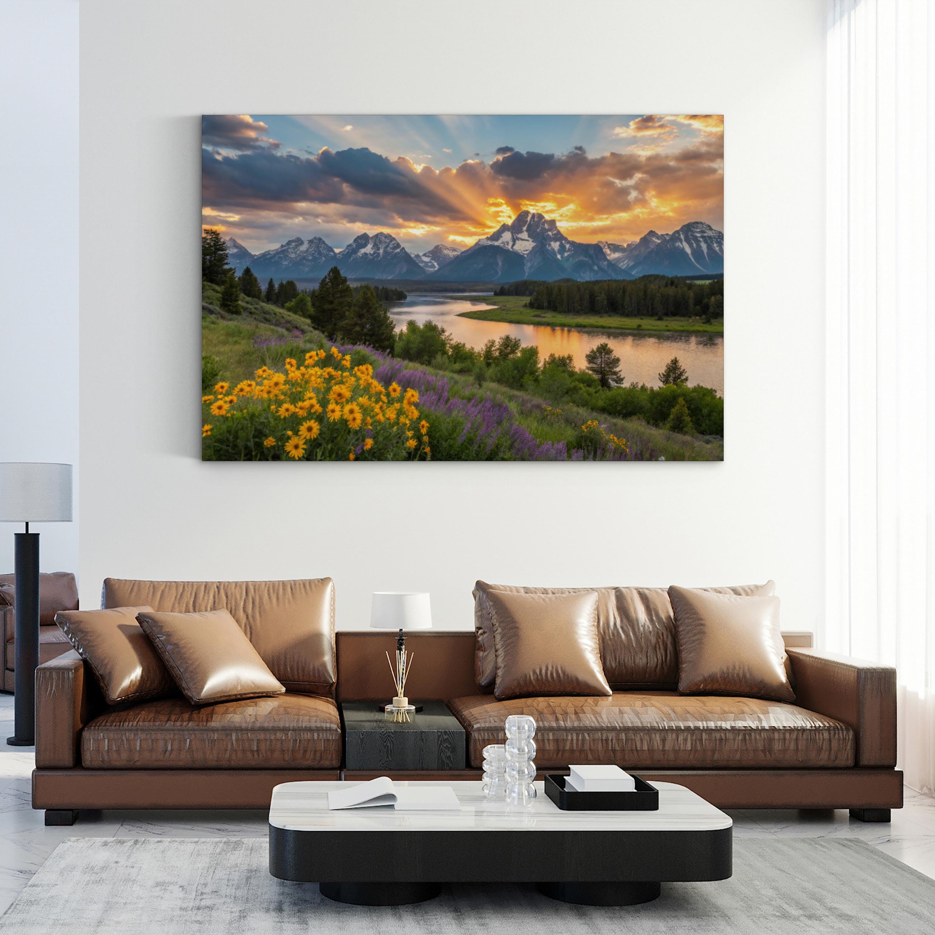 Grand Tetons Sunset Reflection – Vintage Photography Wall Art | Mountain Landscape Canvas Print