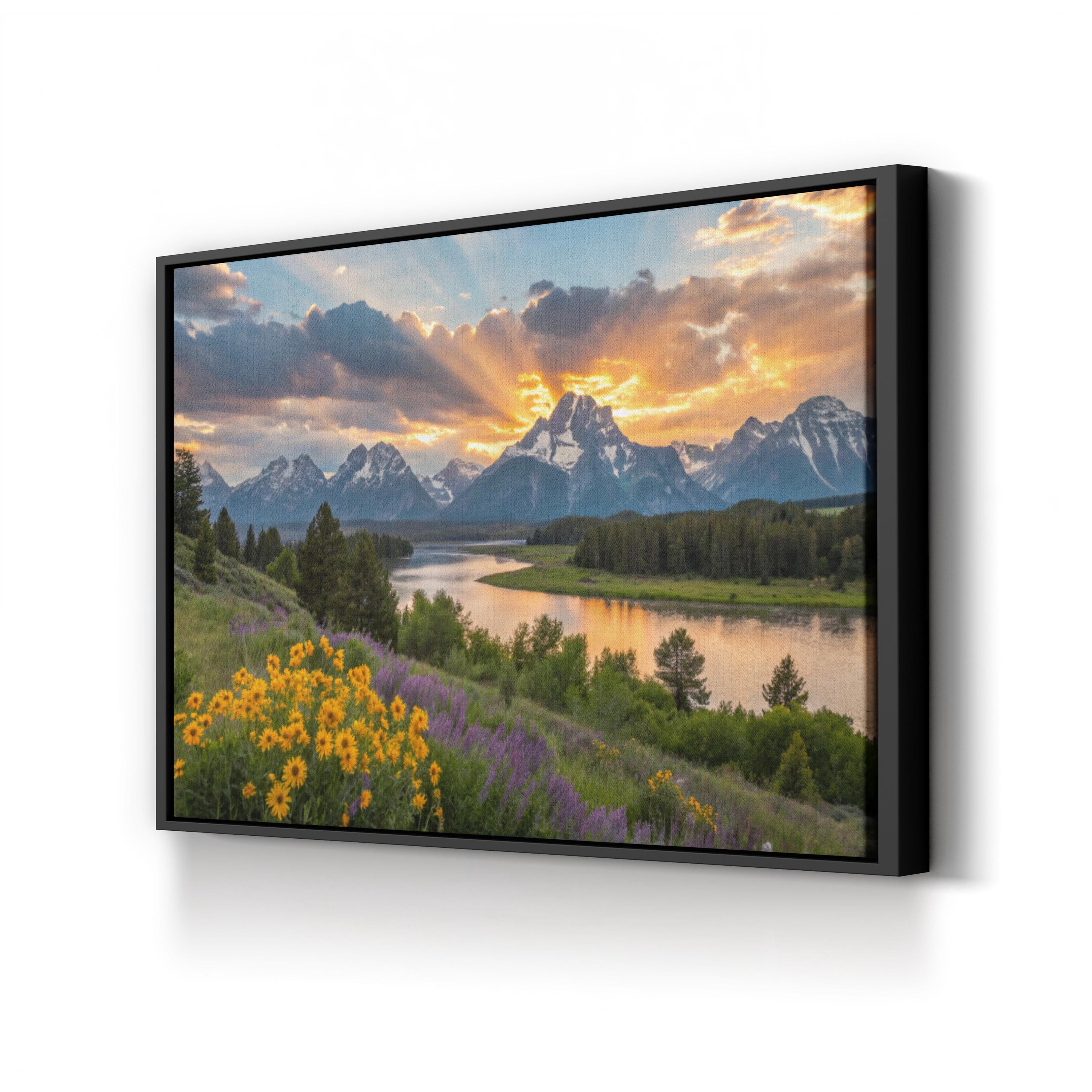 Grand Tetons Sunset Reflection – Vintage Photography Wall Art | Mountain Landscape Canvas Print