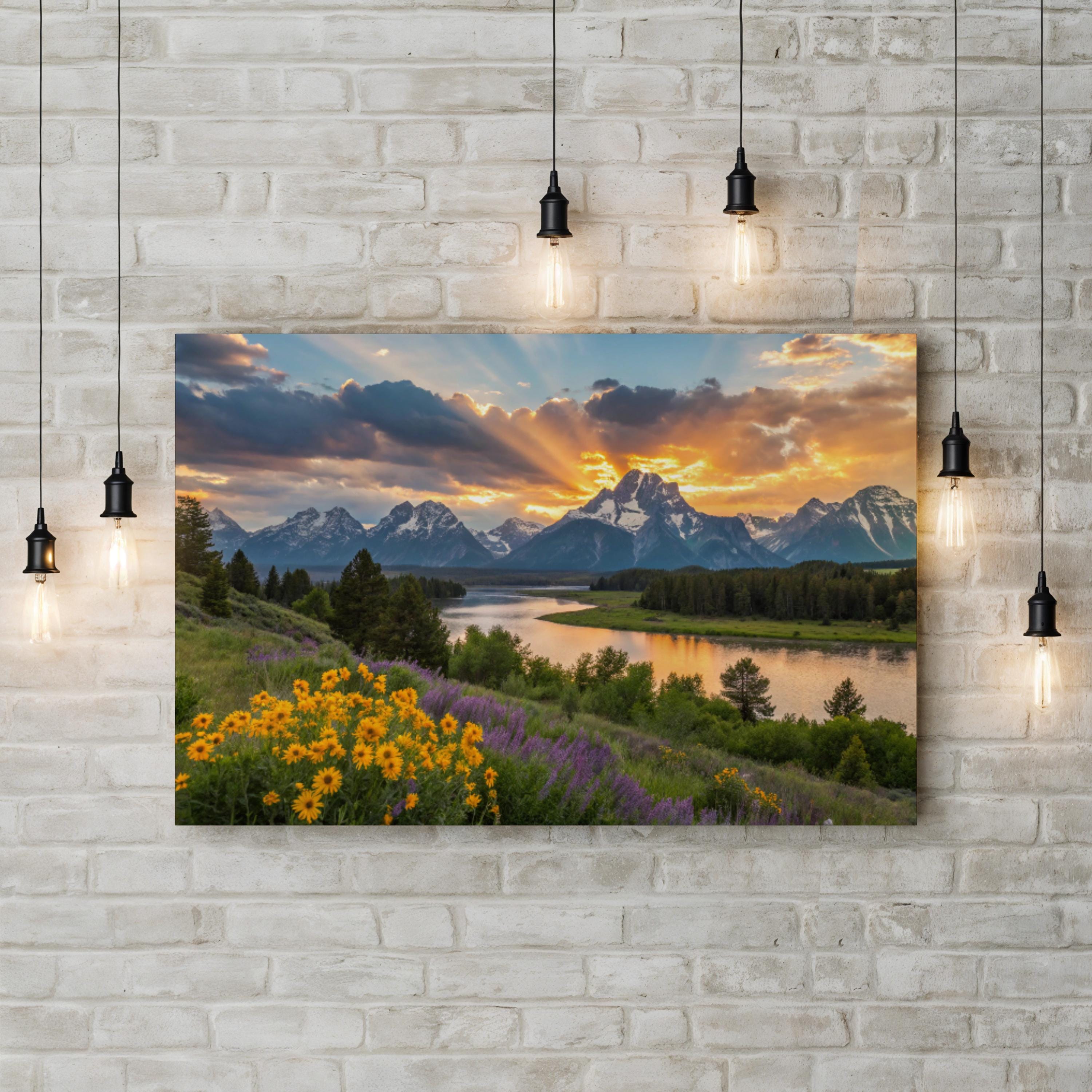 Grand Tetons Sunset Reflection – Vintage Photography Wall Art | Mountain Landscape Canvas Print