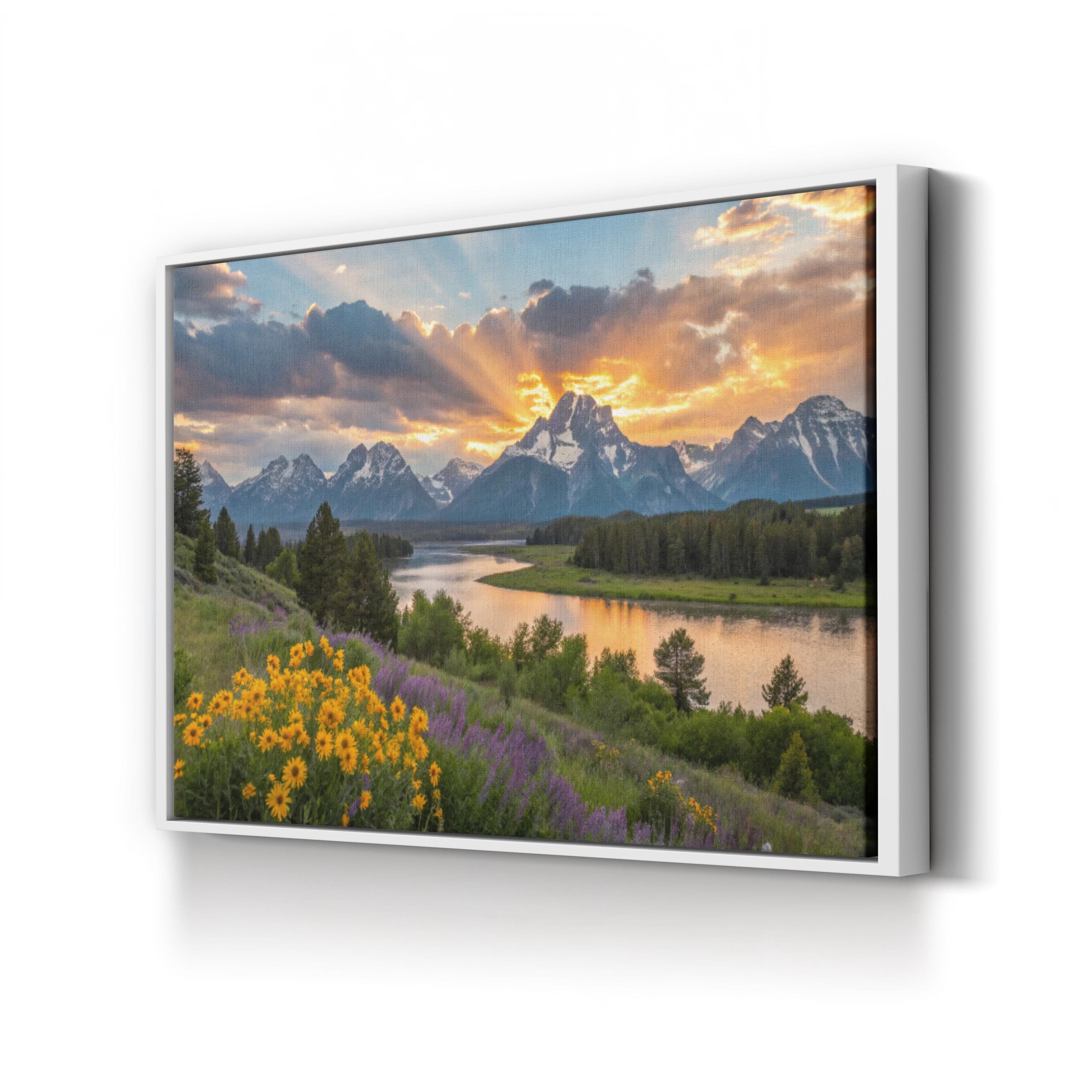 Grand Tetons Sunset Reflection – Vintage Photography Wall Art | Mountain Landscape Canvas Print