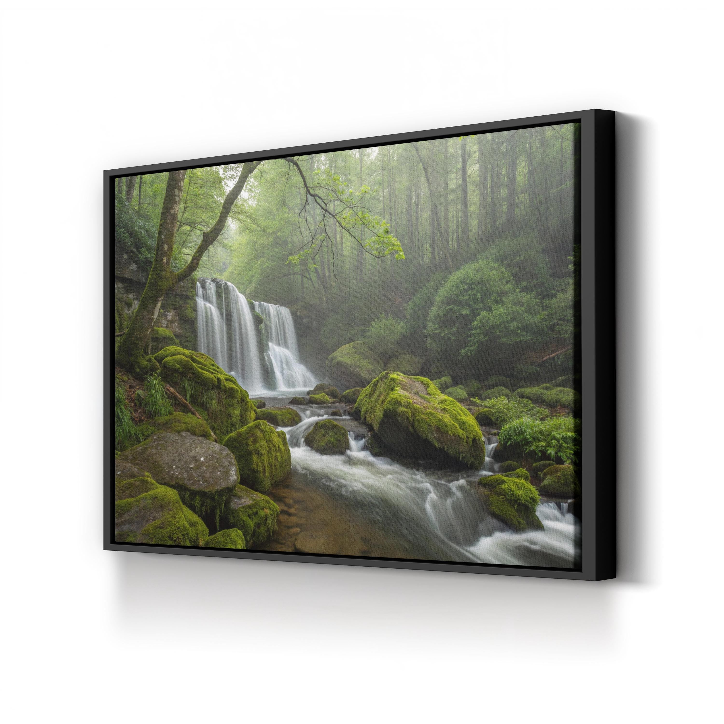 Green Forest Stream – Vintage Photography Wall Art | Woodland Landscape Canvas Print