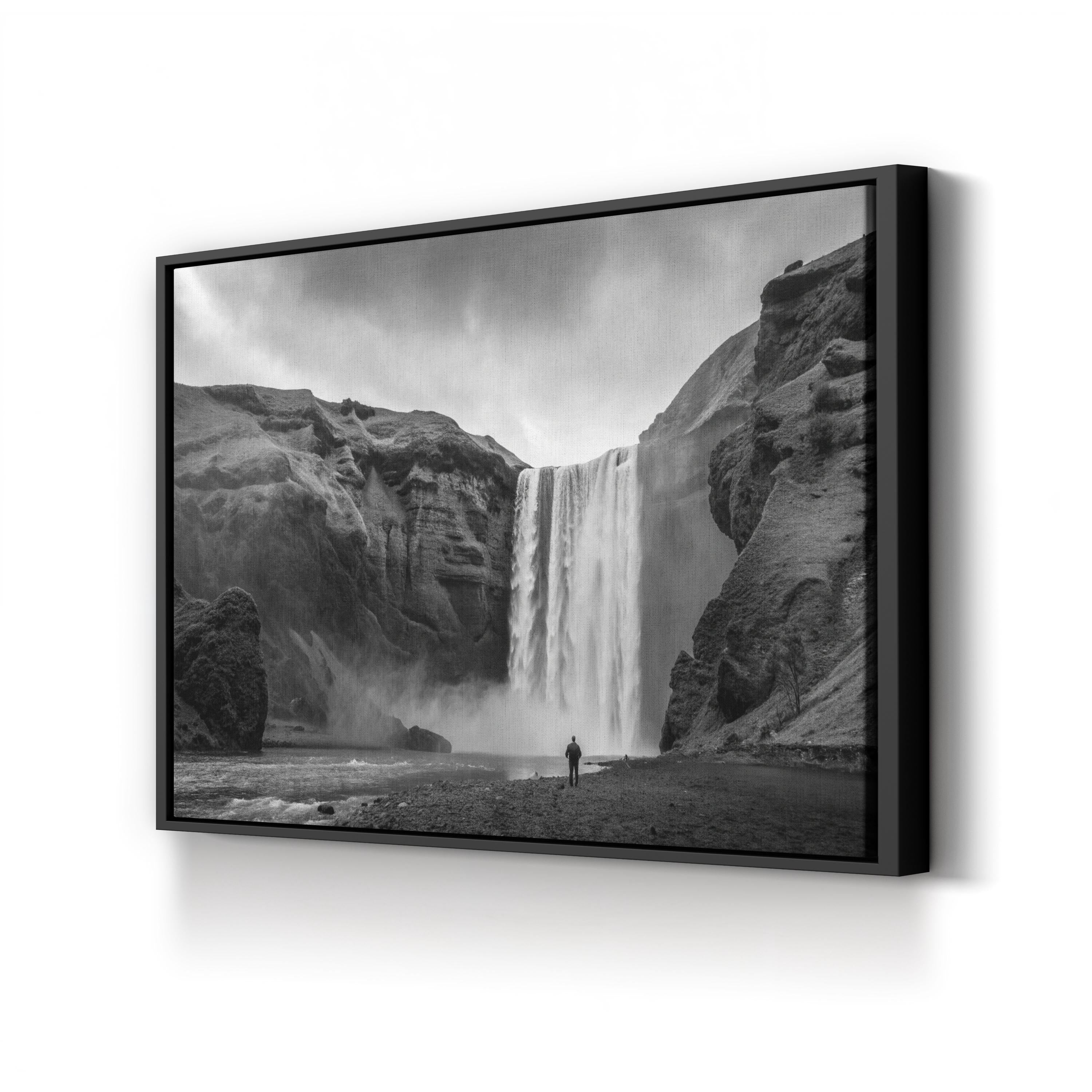 Black & White Waterfall Cliffs – Vintage Photography Wall Art | Framed Landscape Canvas Print