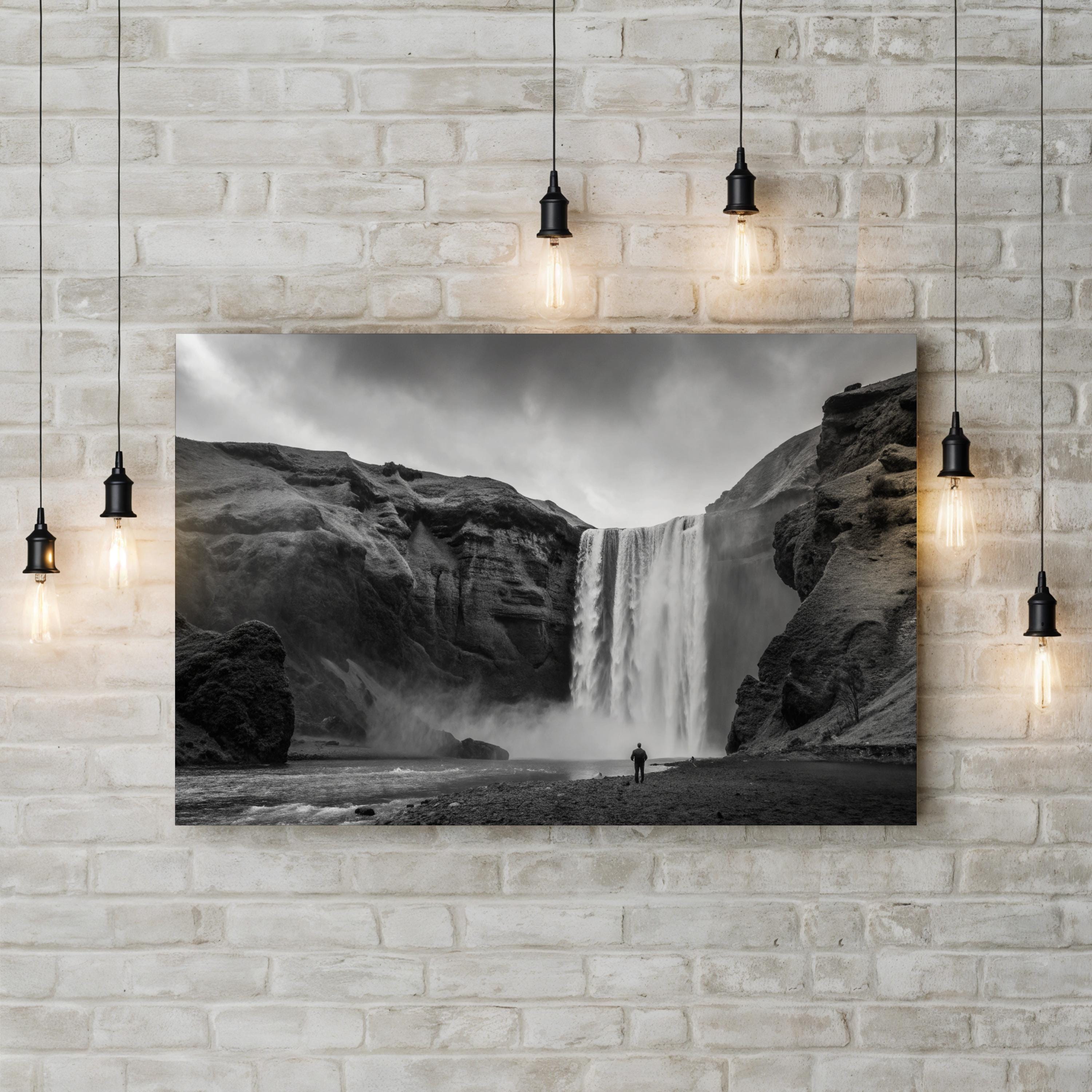 Black & White Waterfall Cliffs – Vintage Photography Wall Art | Framed Landscape Canvas Print