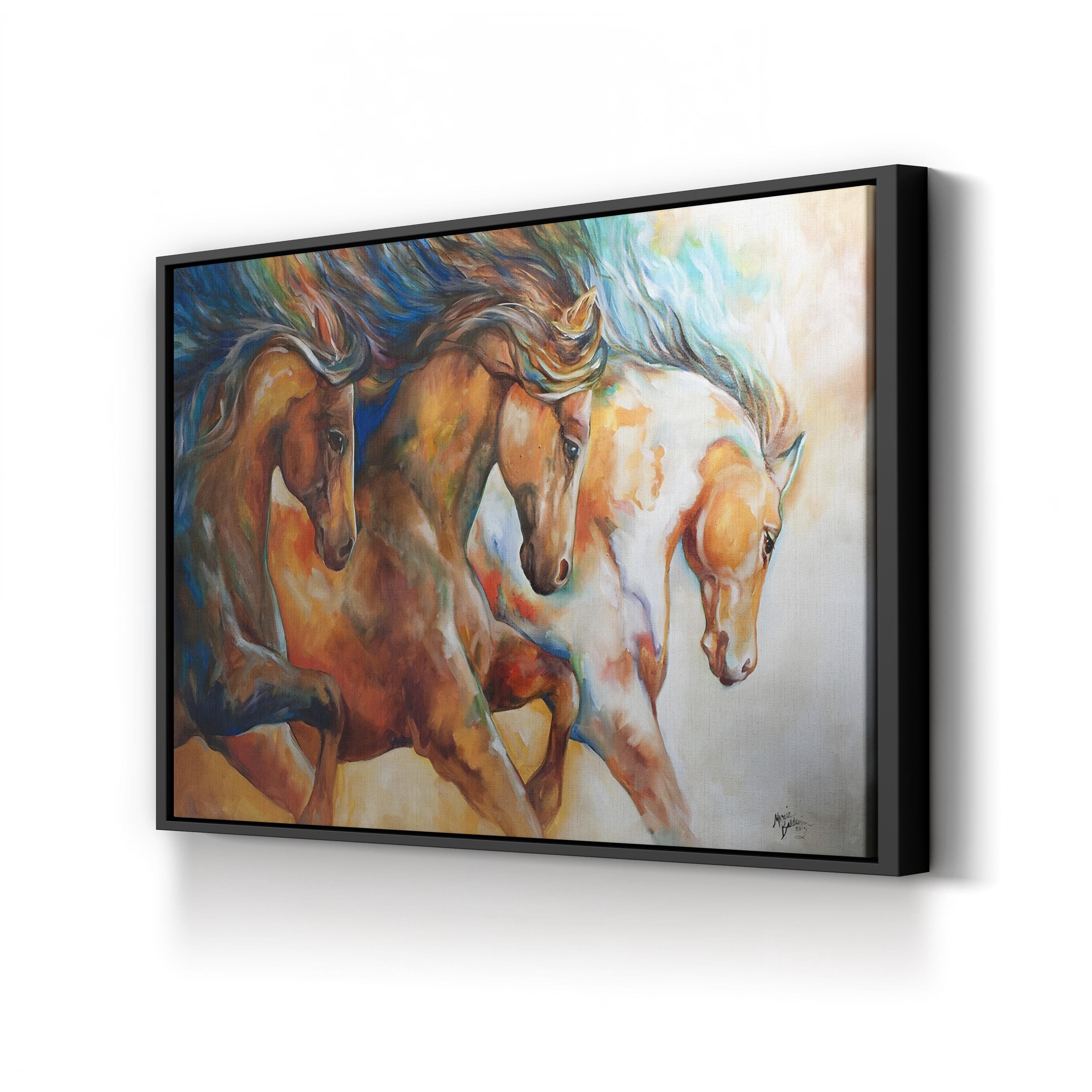 Wild Mustangs Galloping Free – Period Illustration Wall Art | Western Landscape Canvas Print