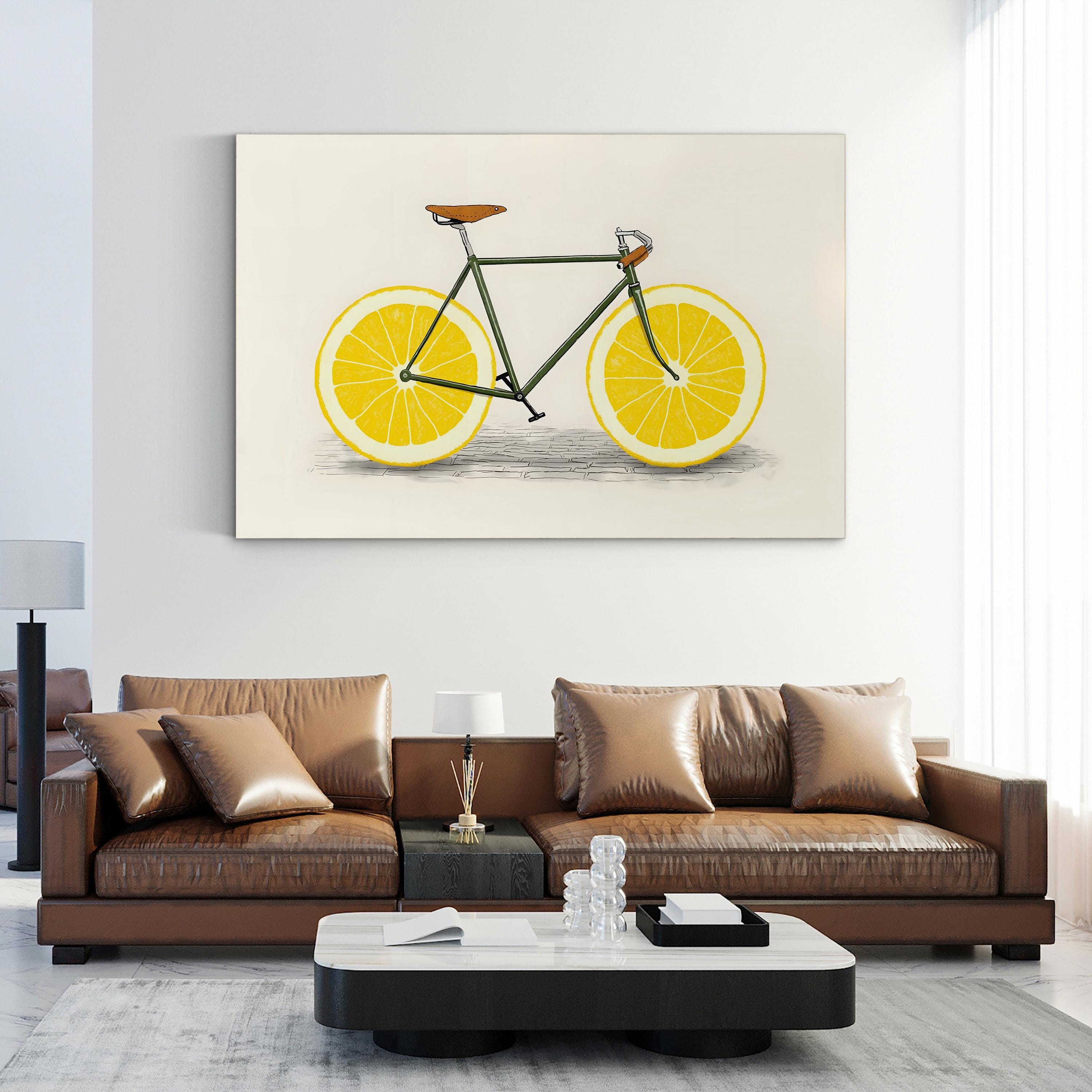 Zest – Contemporary Lemon Bicycle Illustration Wall Art by Florent Bodart