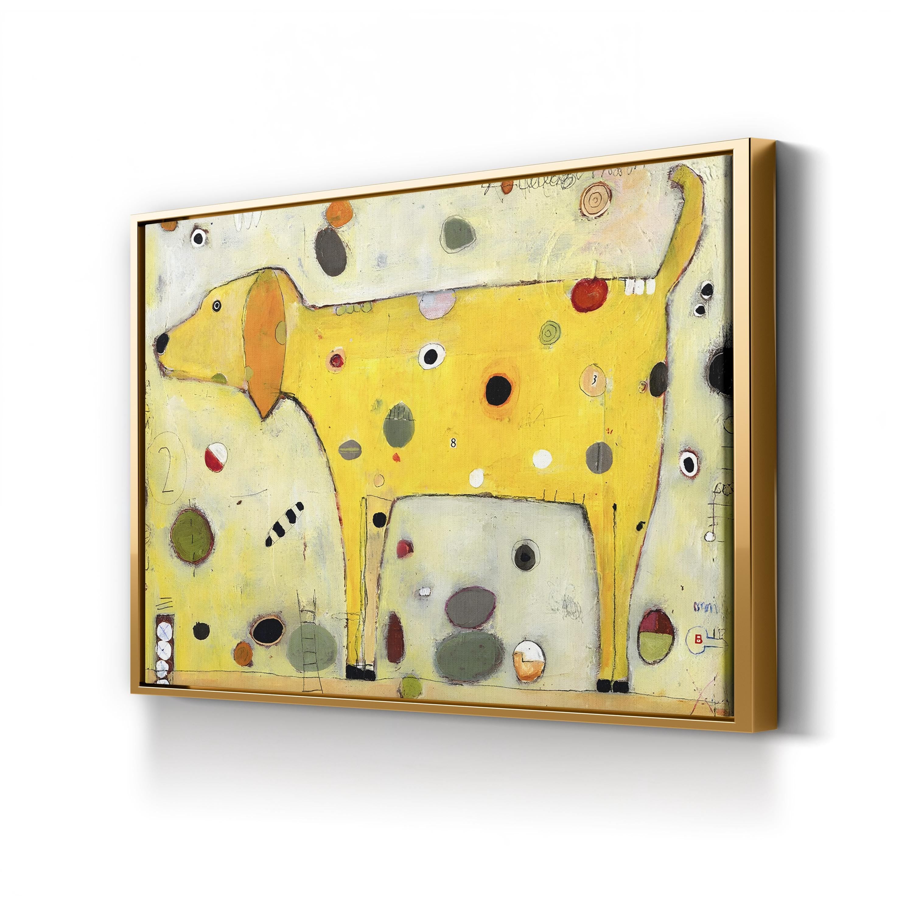 Yellow Wall Art – Playful Contemporary Dog Artwork by Jill Mayberg