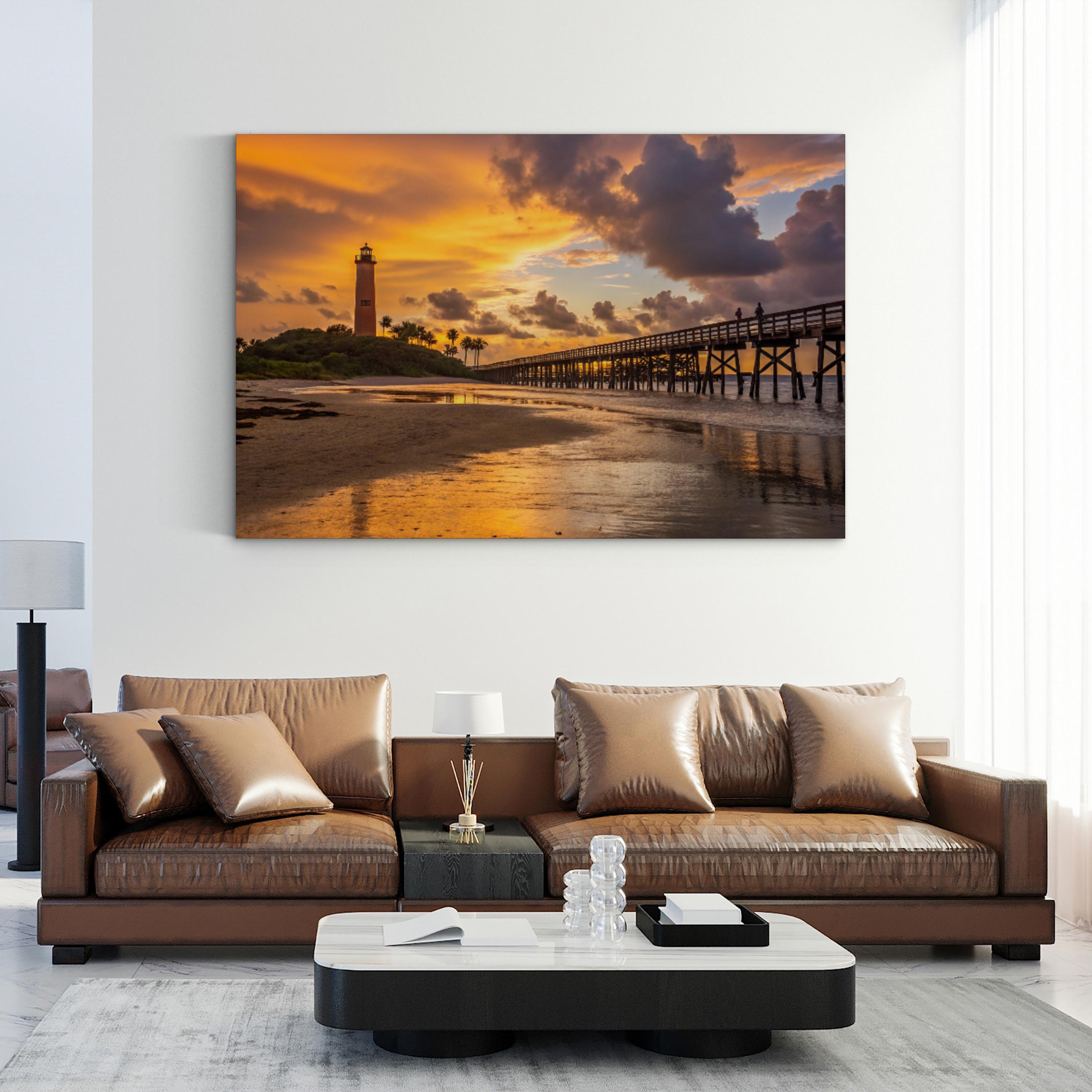 Jupiter Florida Pier Sunset Canvas Art – Coastal Seascape Print