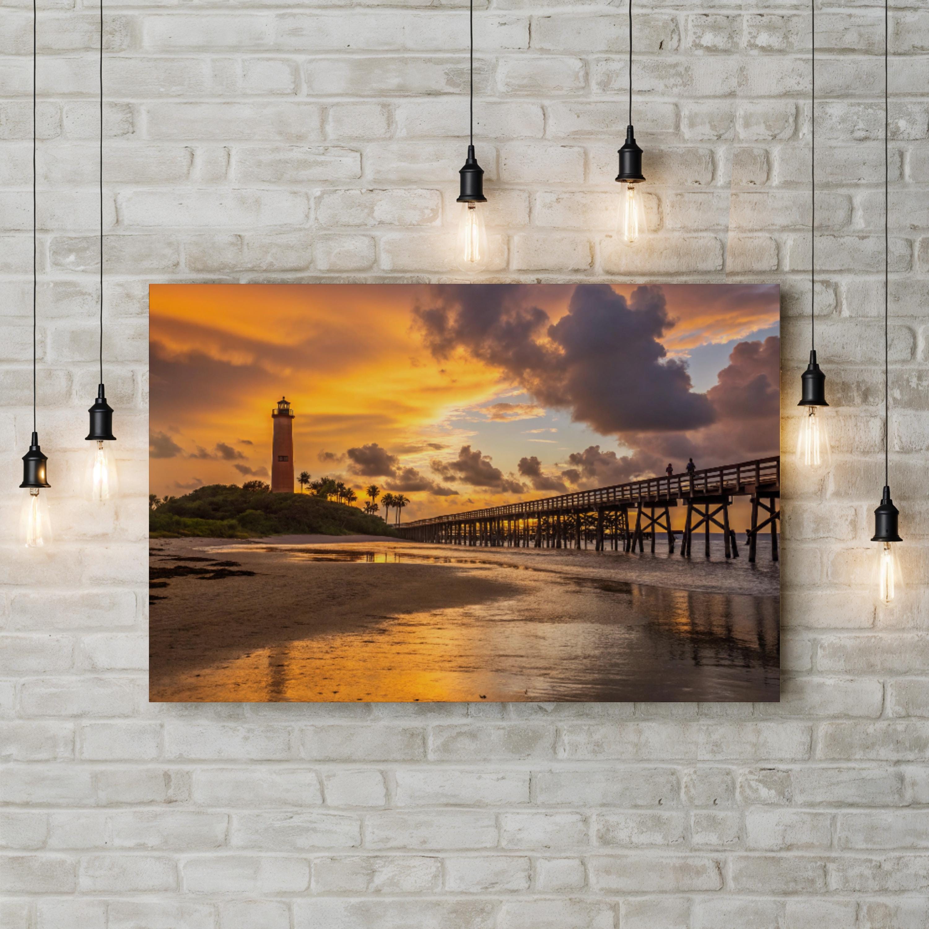 Jupiter Florida Pier Sunset Canvas Art – Coastal Seascape Print