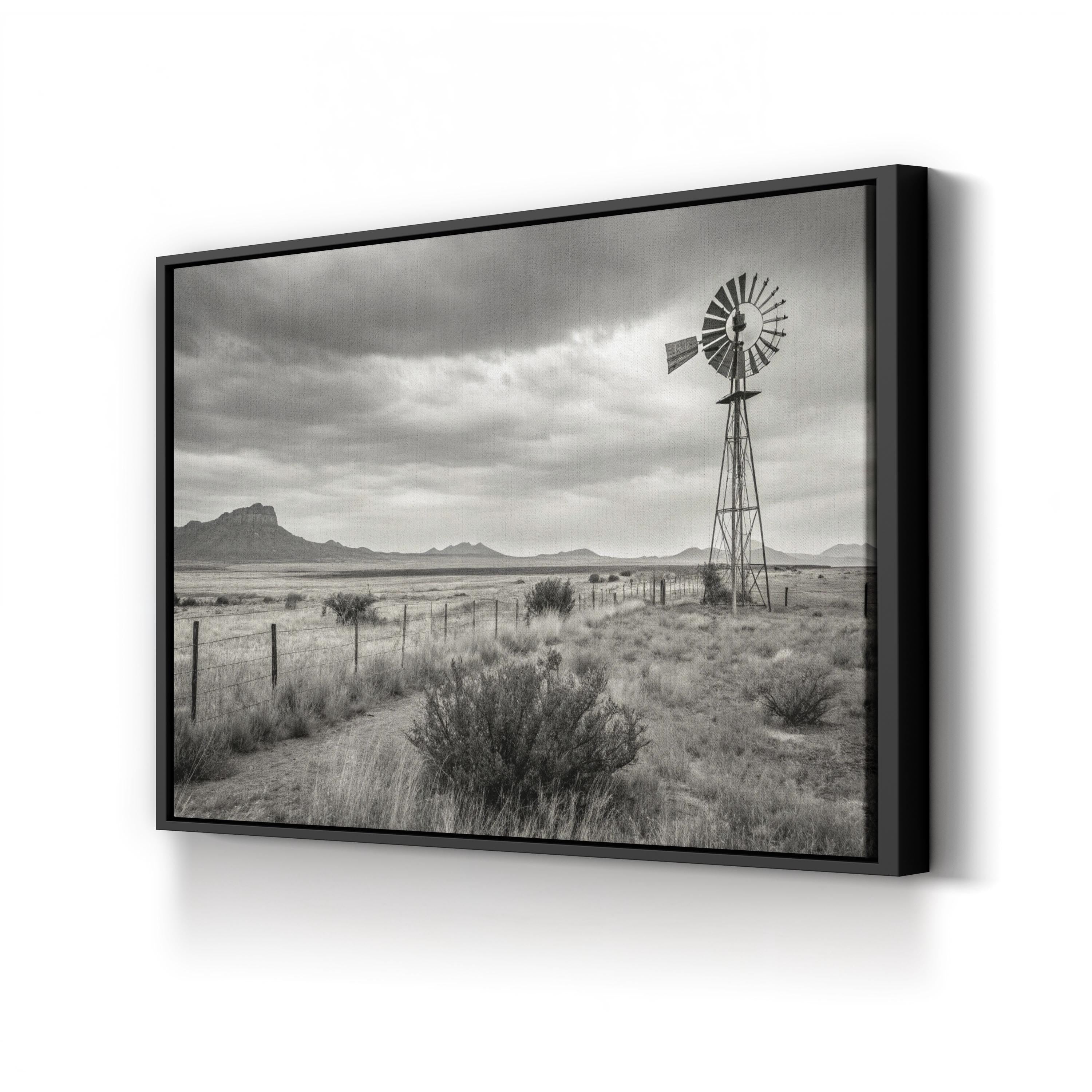 Windmill Desert Landscape – Vintage Photography Wall Art | Rustic Western Canvas Print