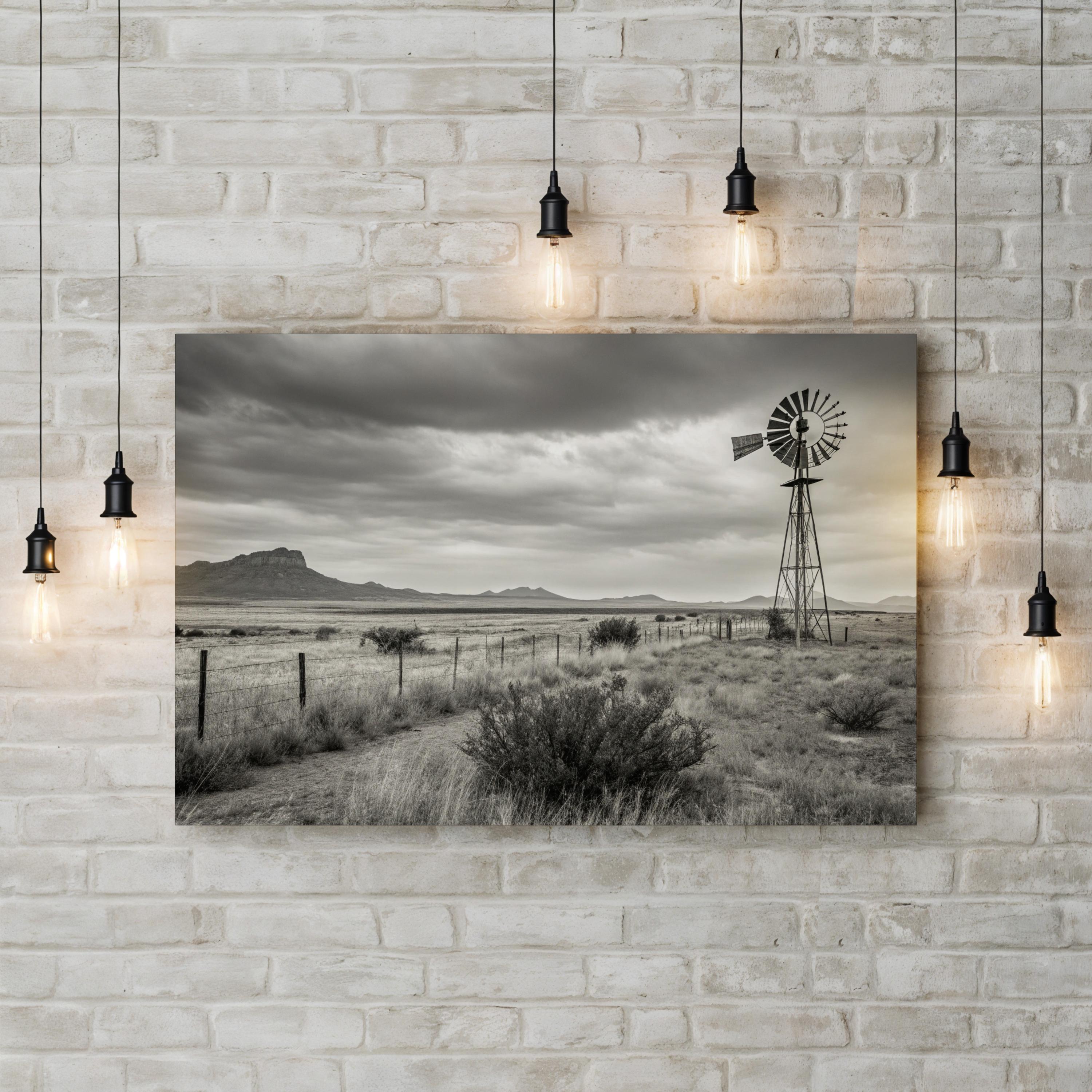 Windmill Desert Landscape – Vintage Photography Wall Art | Rustic Western Canvas Print