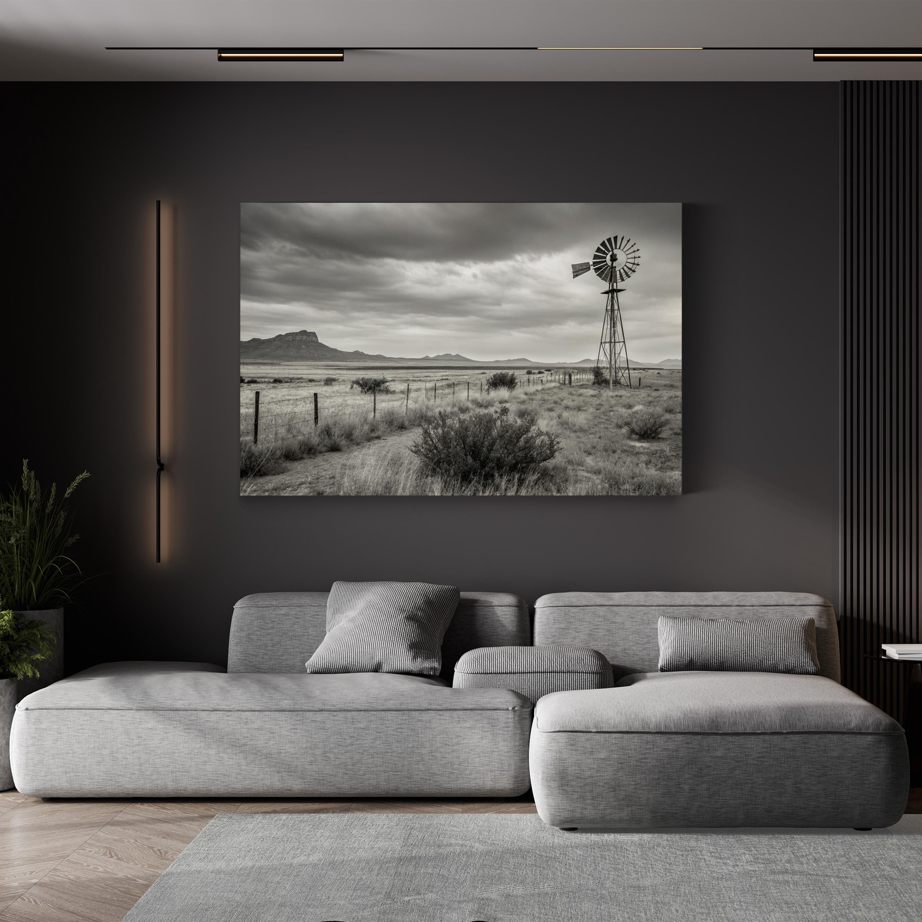 Windmill Desert Landscape – Vintage Photography Wall Art | Rustic Western Canvas Print