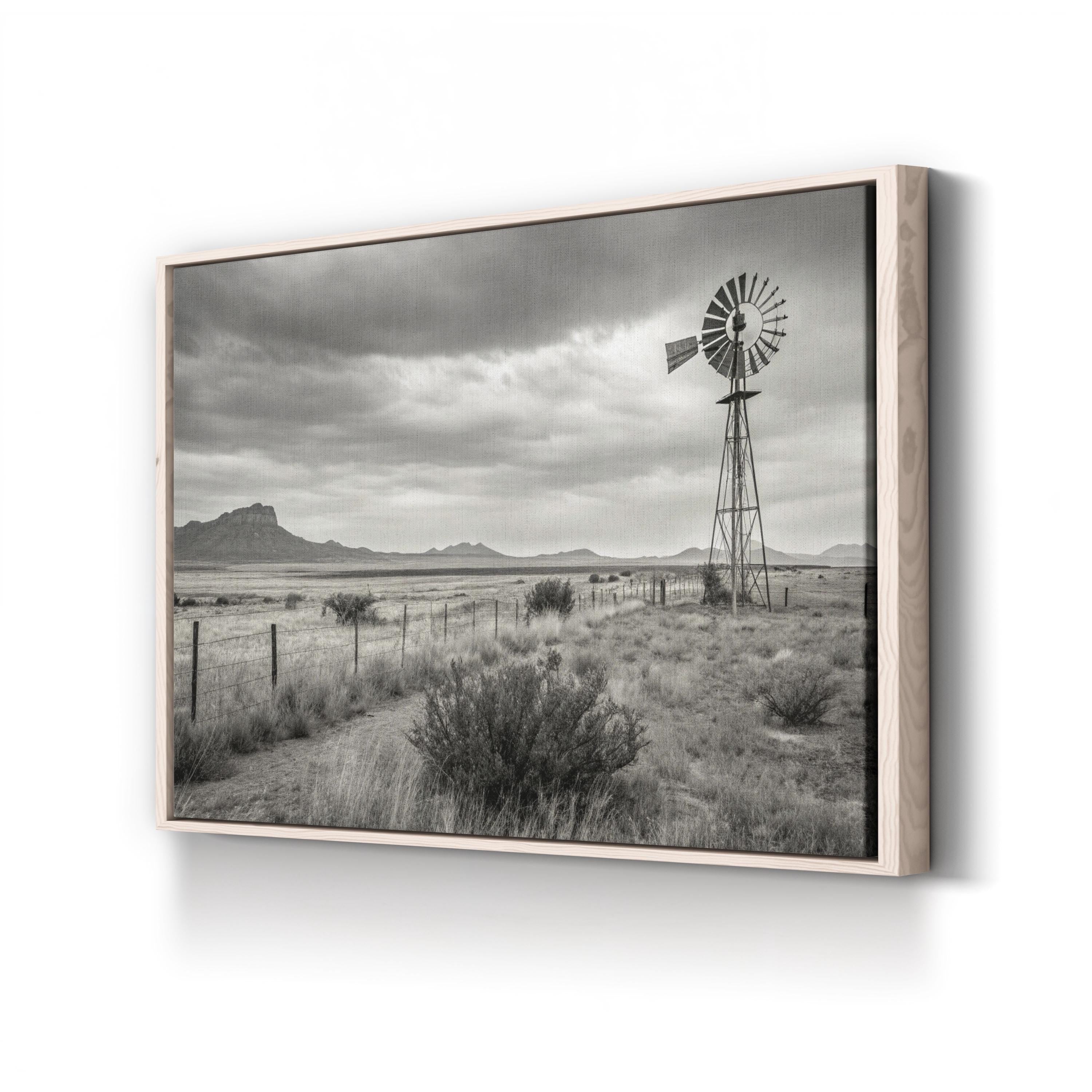 Windmill Desert Landscape – Vintage Photography Wall Art | Rustic Western Canvas Print