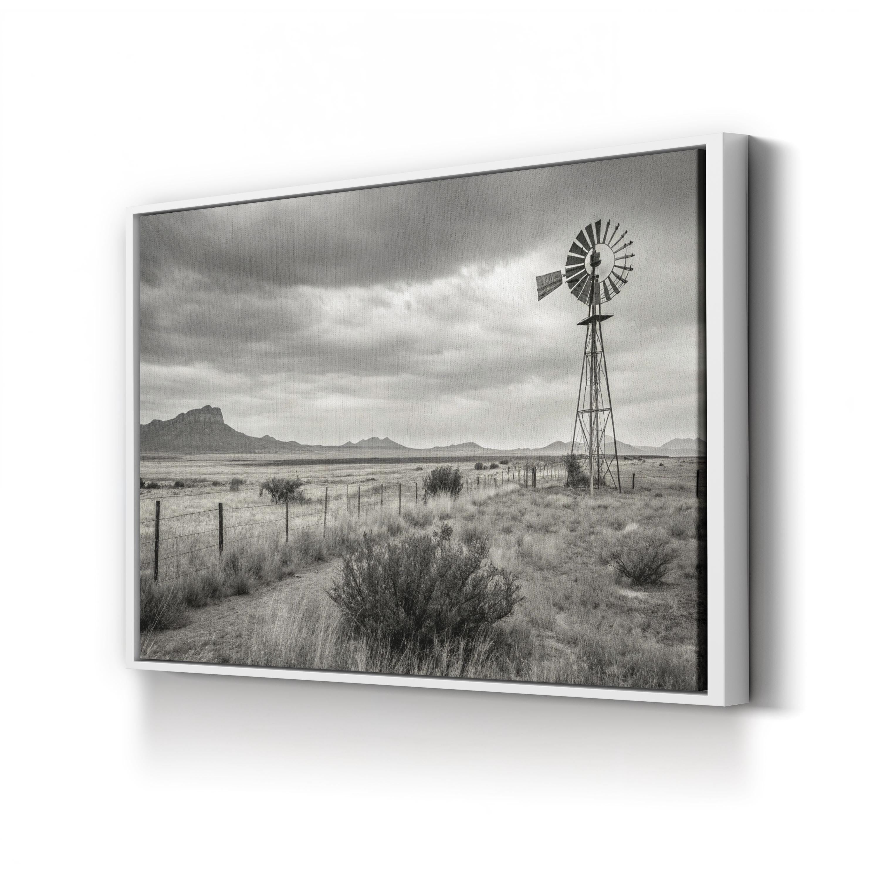 Windmill Desert Landscape – Vintage Photography Wall Art | Rustic Western Canvas Print