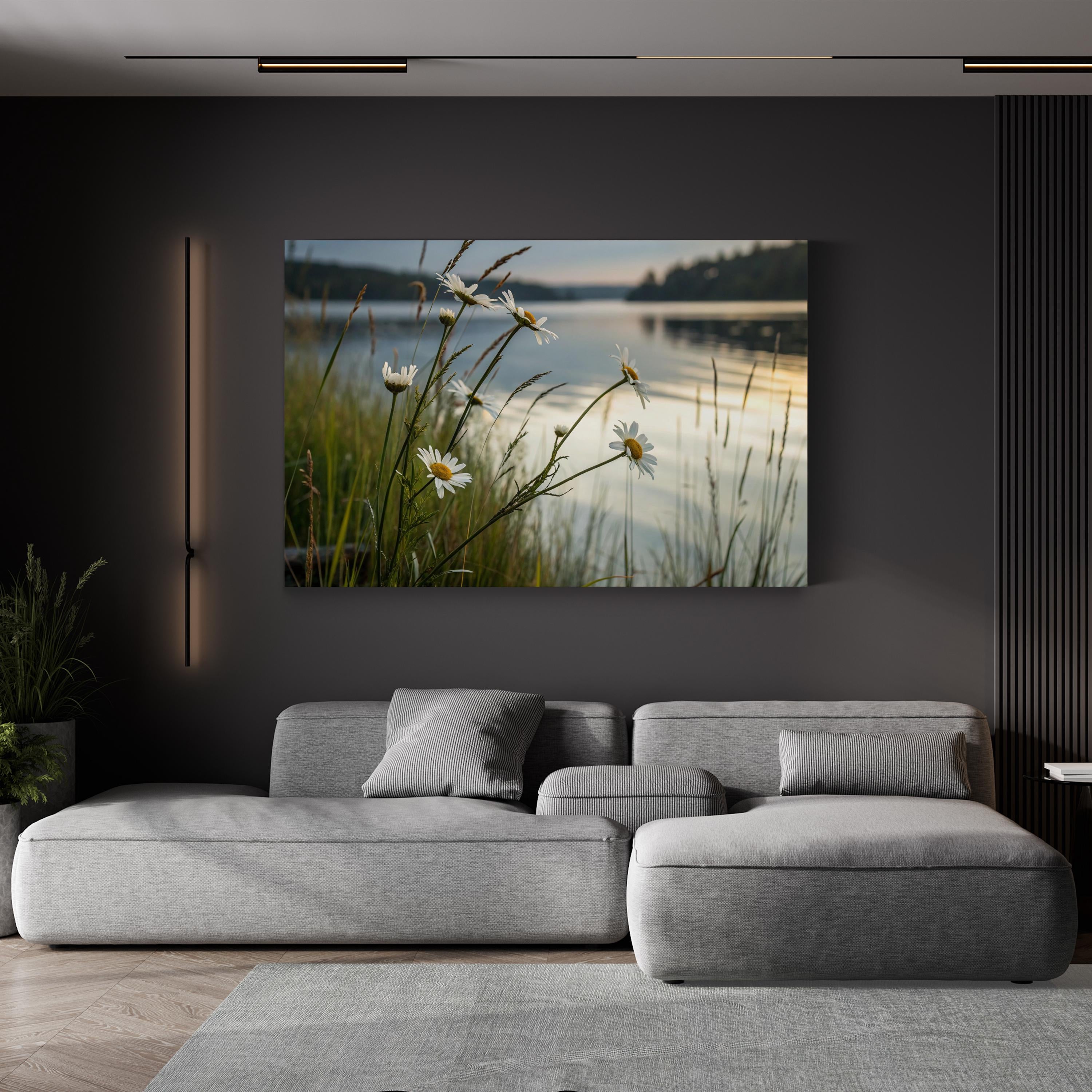 Lake Welsperg Canvas Wall Art — Tranquil Lakeside Floral Landscape Print, South Tyrol Italy