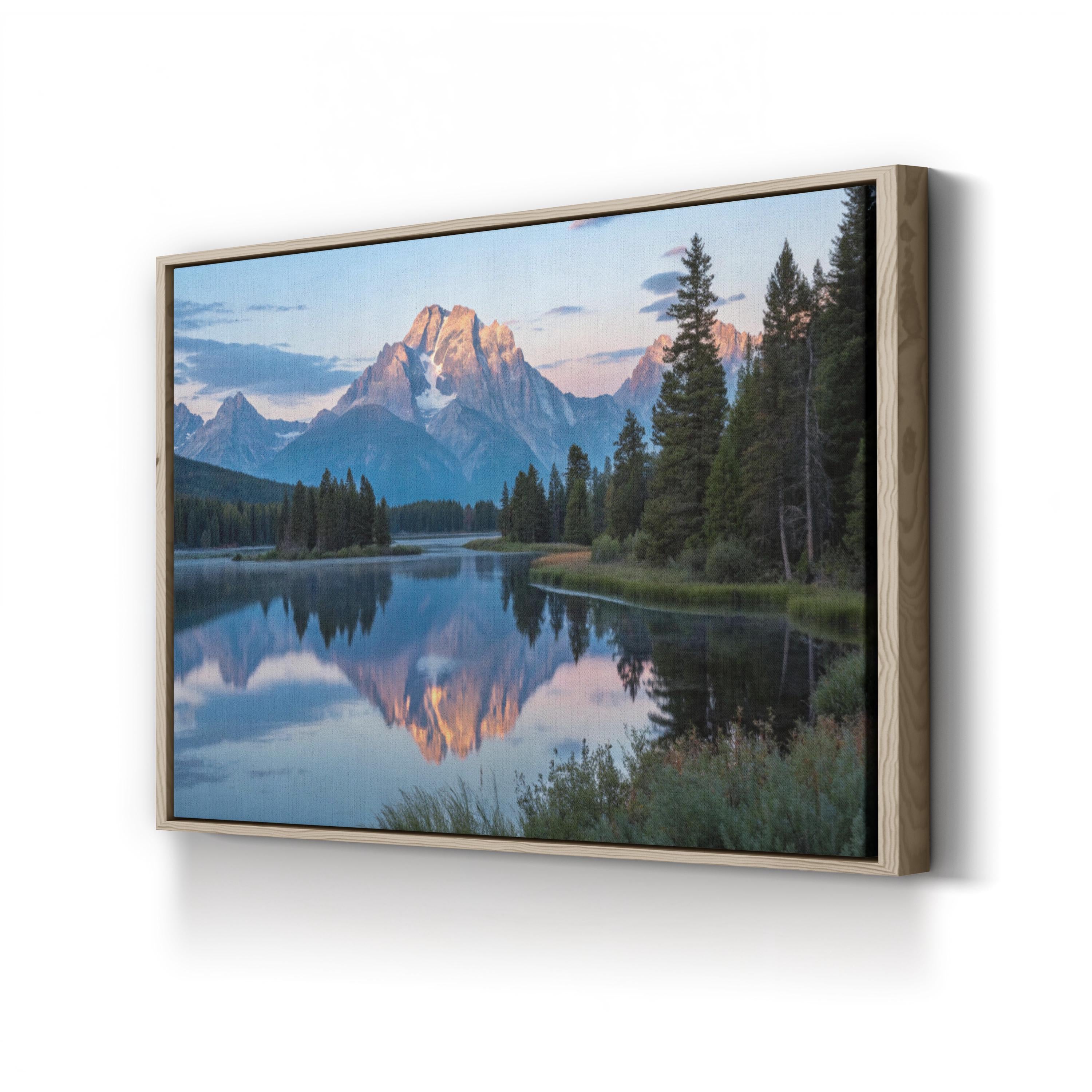 Sunset Mountain Lake Canvas Wall Art — Tranquil Reflection Landscape Print