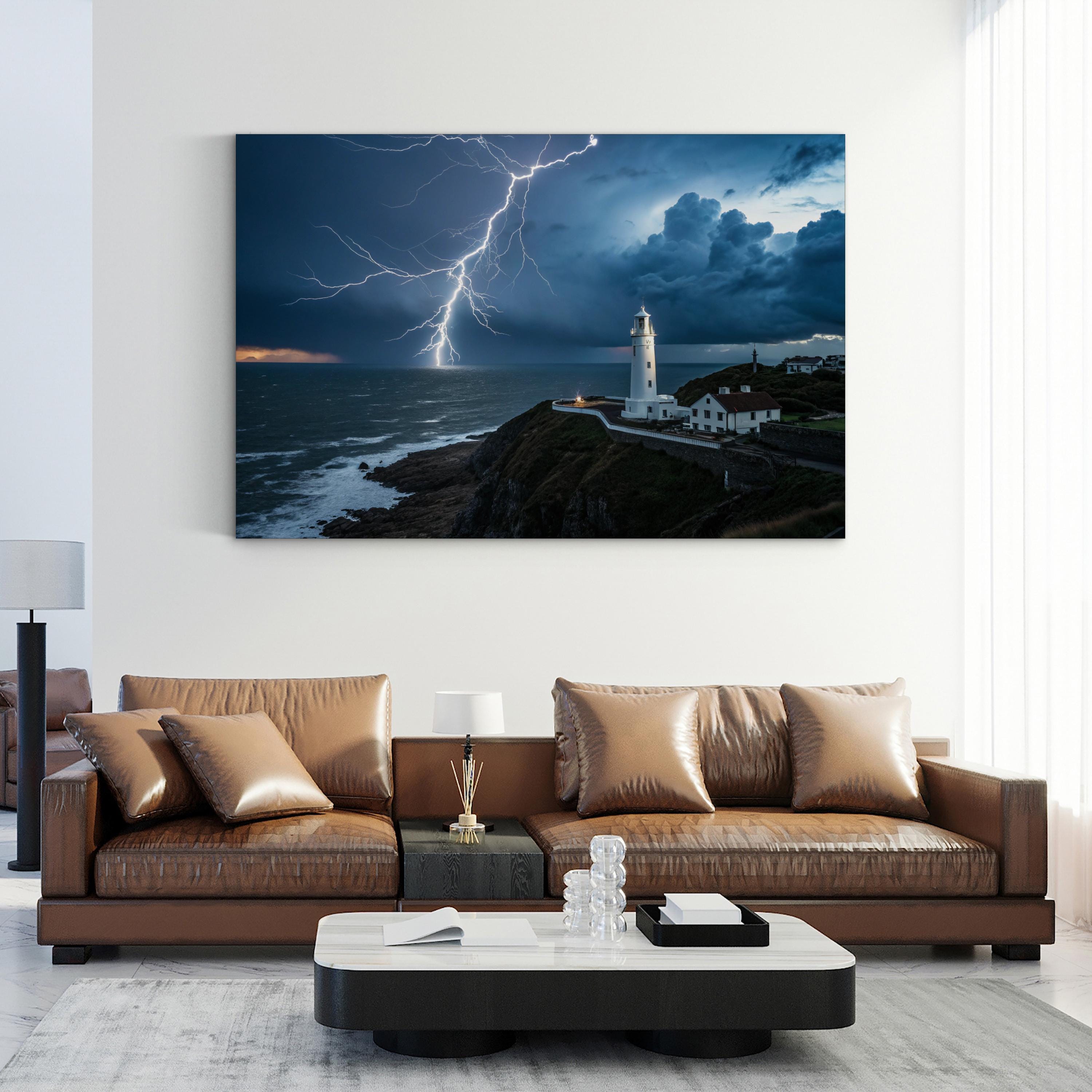 Framed Lighthouse Coastal Storm – Vintage Photography Wall Art | Nautical Canvas Print