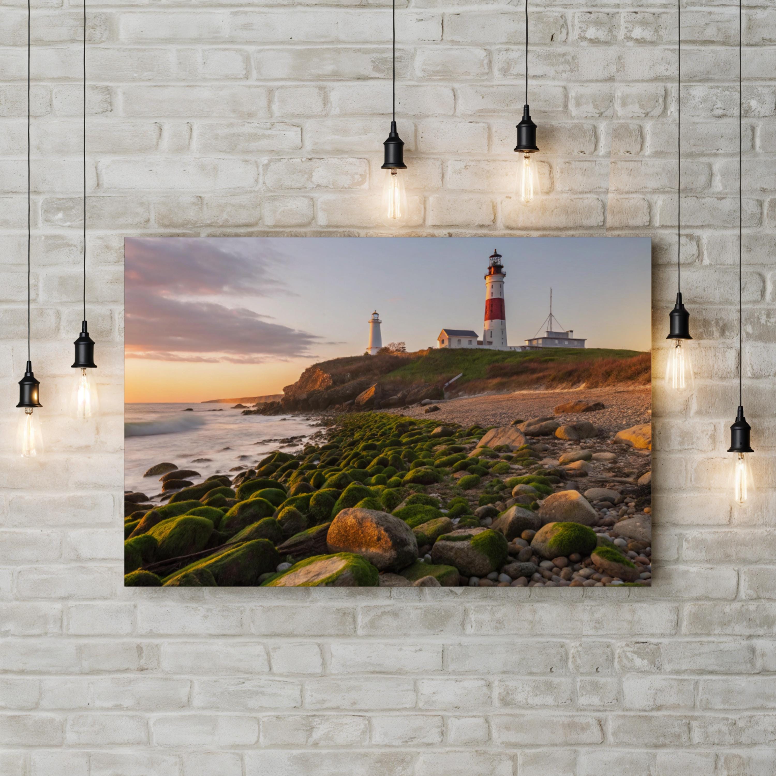 Long Island Lighthouse Sunset – Vintage Photography Wall Art | Coastal Canvas Print
