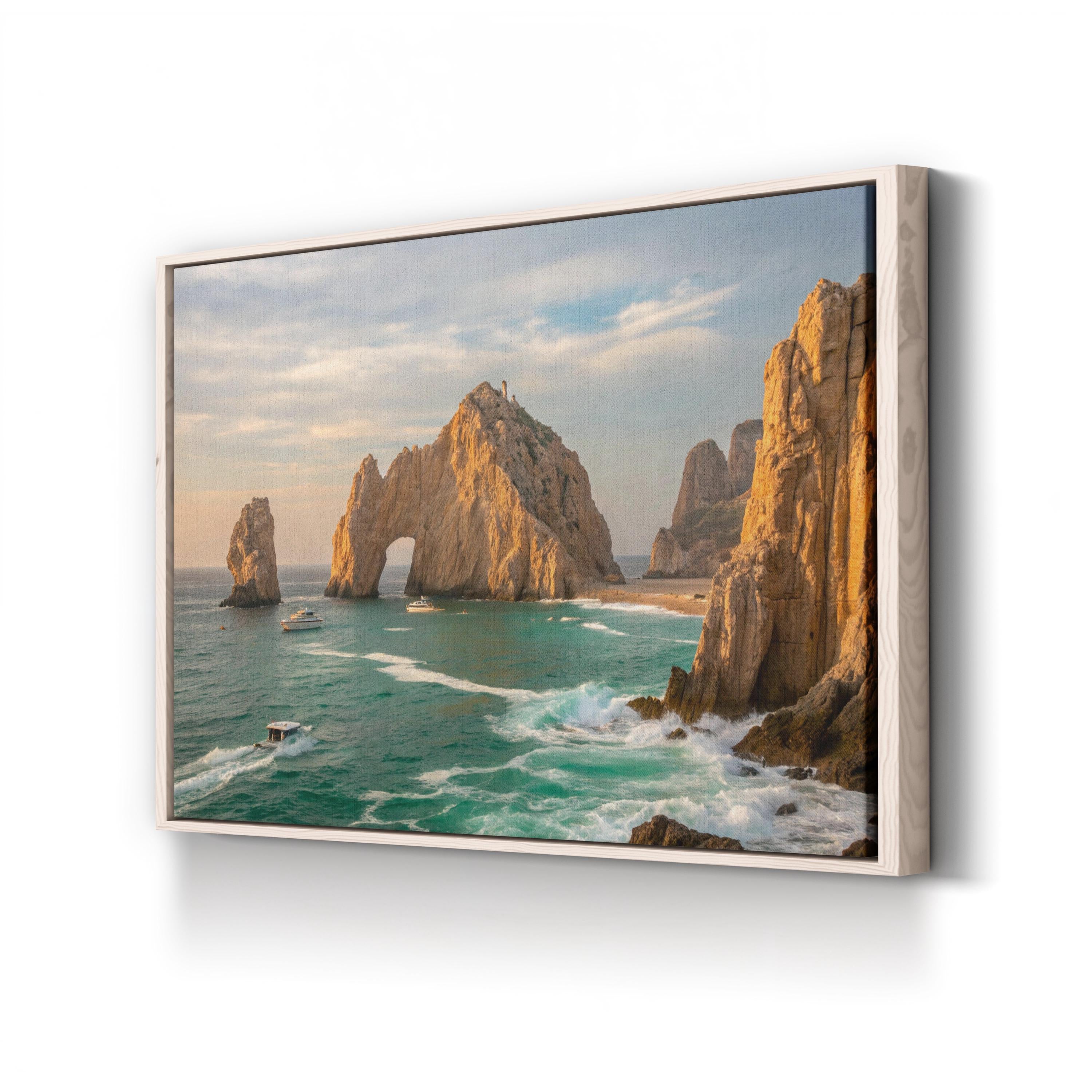 Beach Sunset Canvas Wall Art — Coastal Rock Formation Ocean Landscape Print